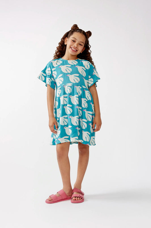 Vestido corto de niña en rayón LENZING™ ECOVERO™ estampado Dove