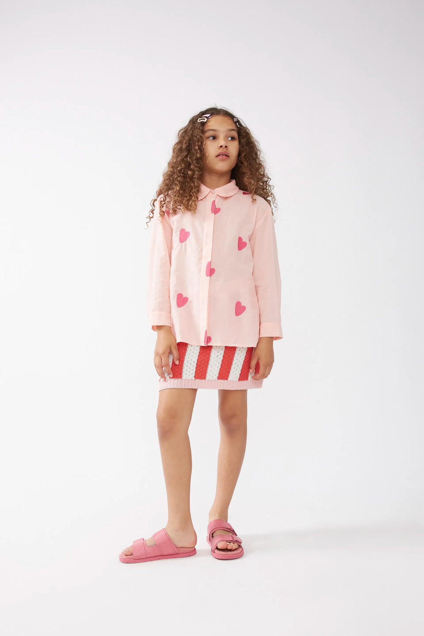 Pink embroidered hearts girl's shirt
