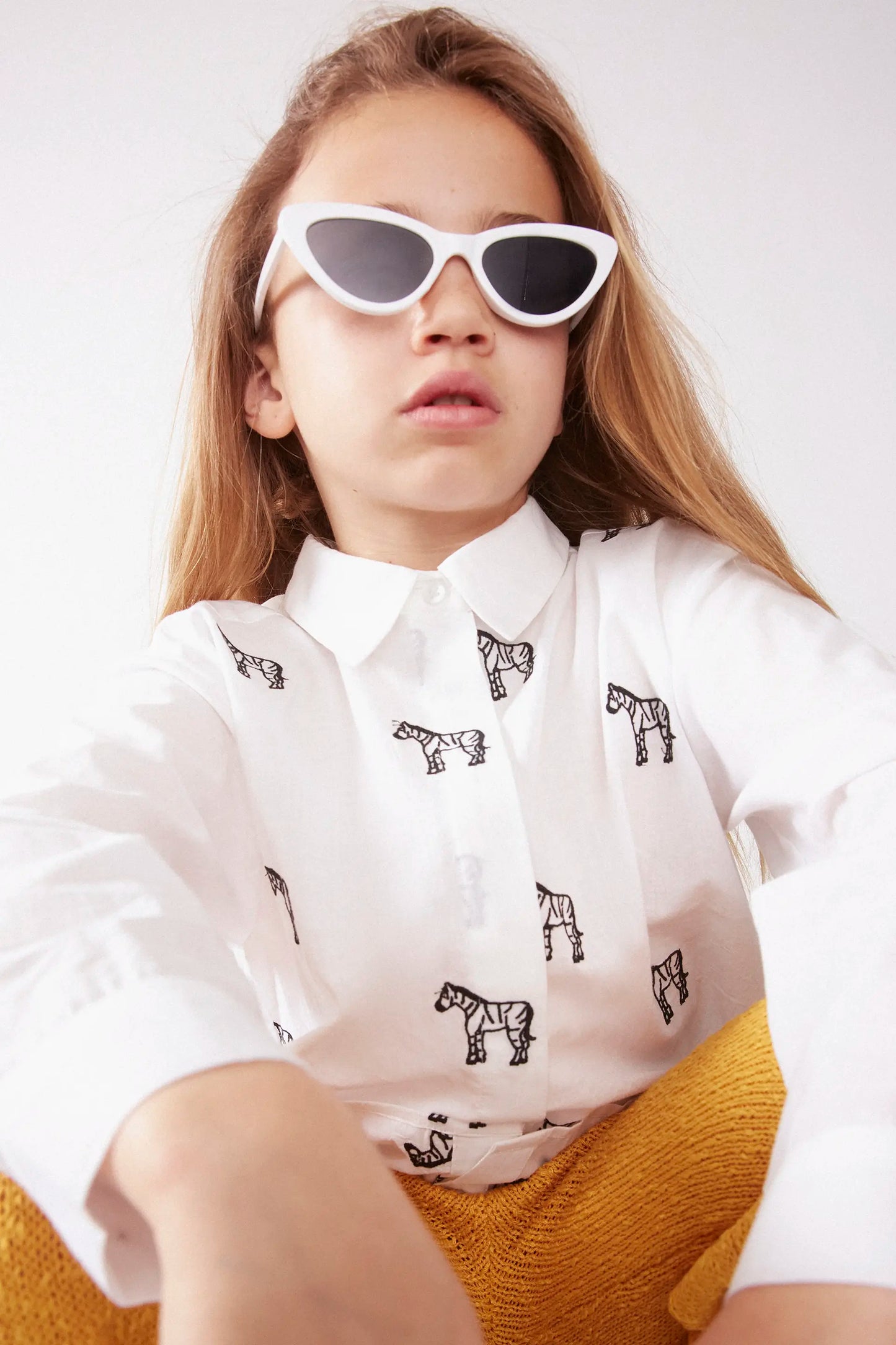 White embroidered zebra girl's shirt