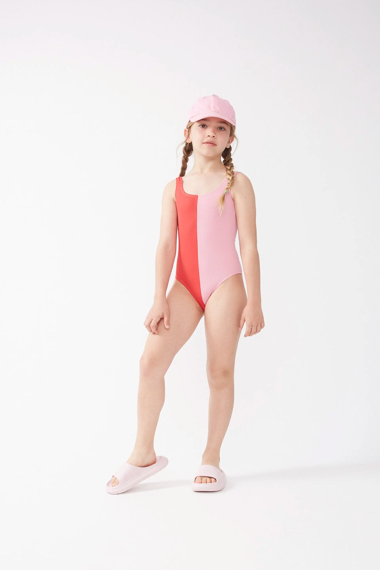 Bañador de niña bicolor rojo