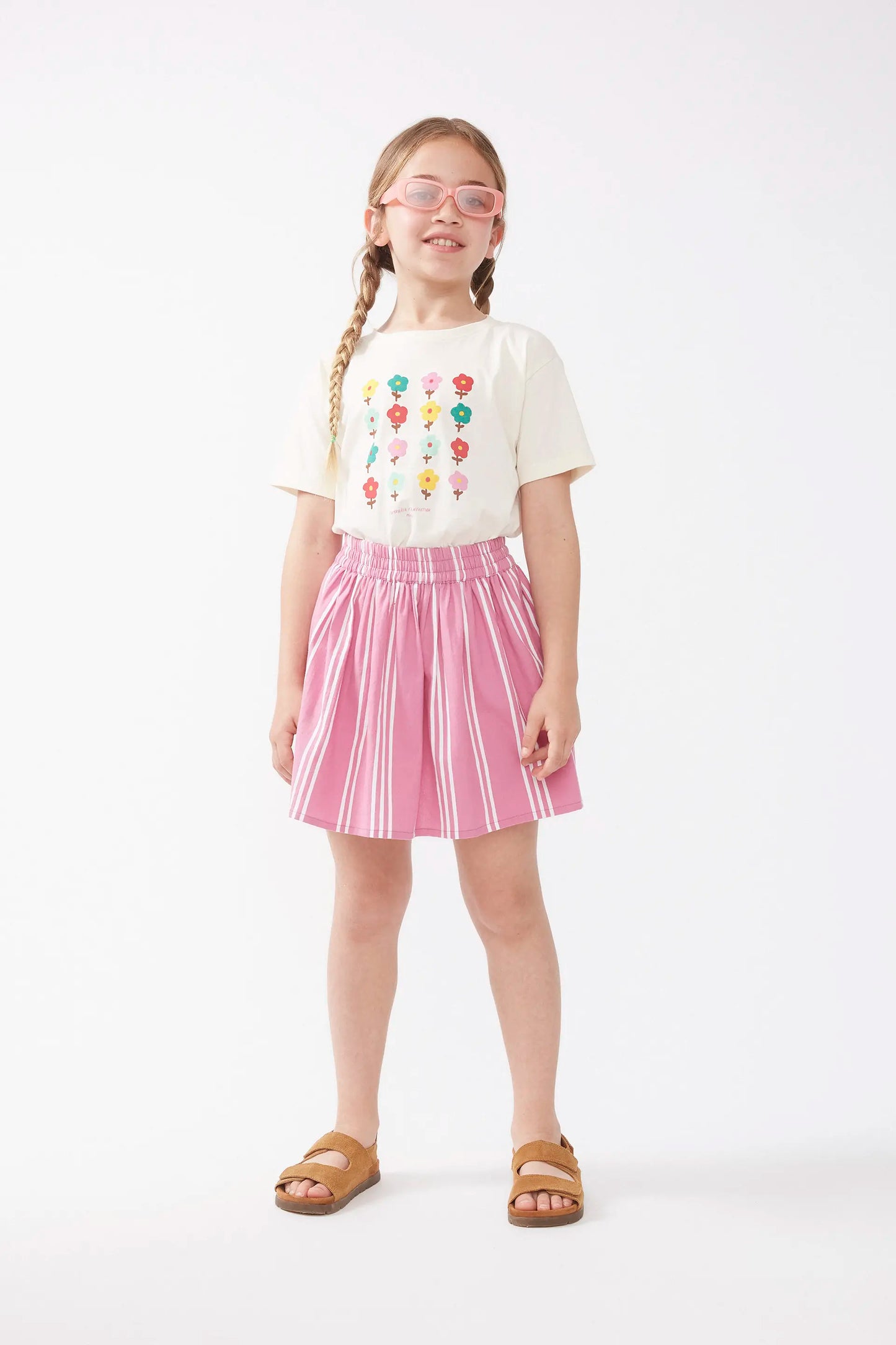 Falda corta de niña rayas rosa