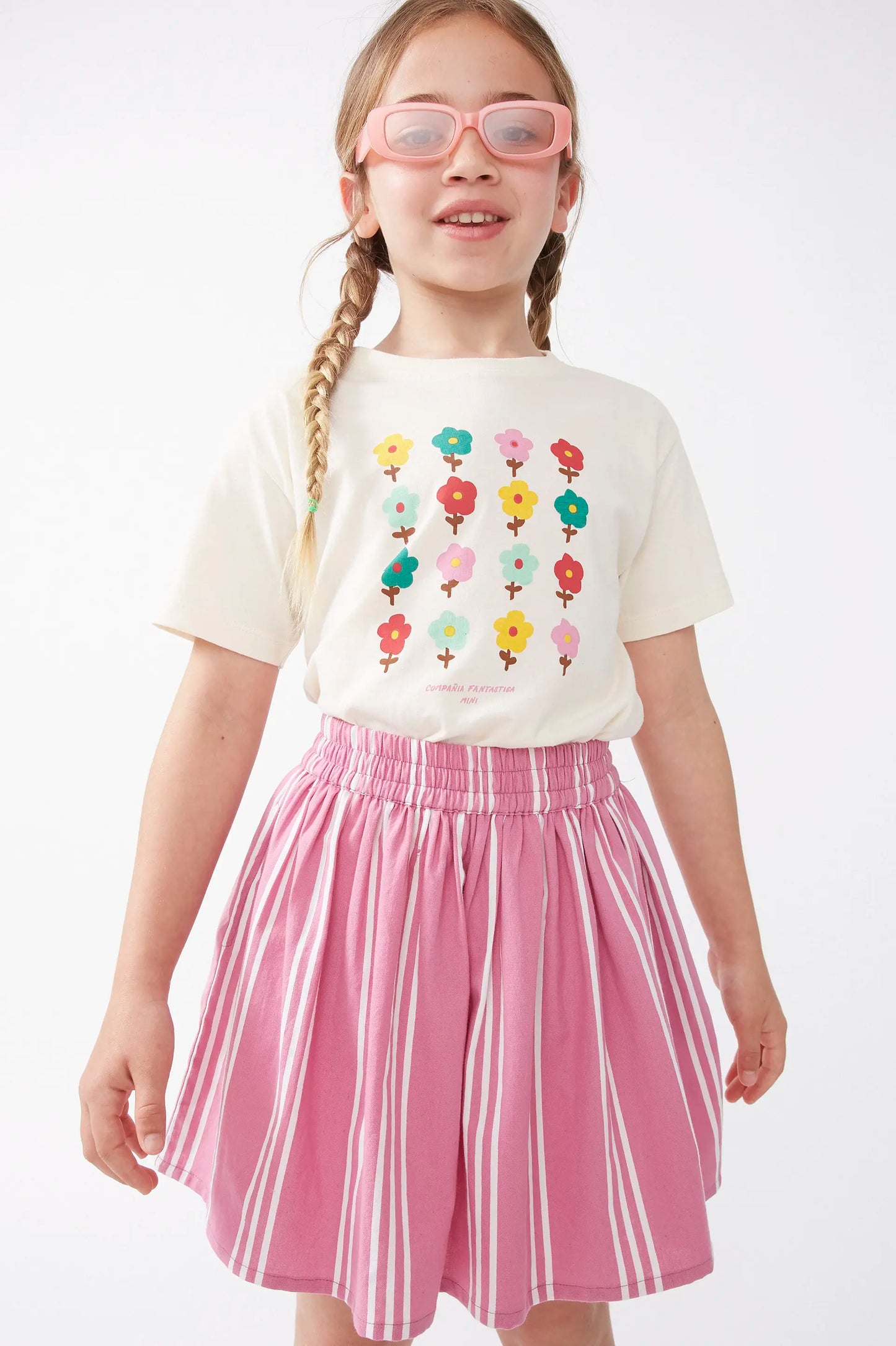 Falda corta de niña rayas rosa