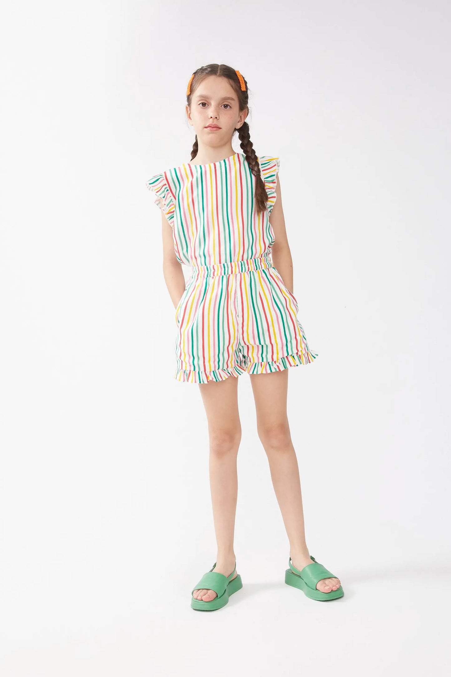 Multicolored striped girls' shorts