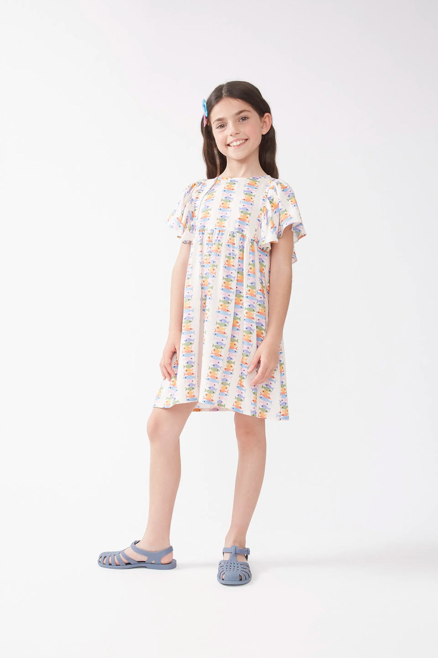 Vestido corto de niña rayón LENZING™ ECOVERO™ con estampado Marina