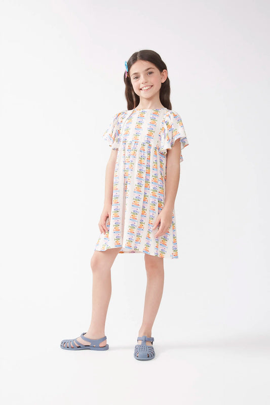 Vestido corto de niña rayón LENZING™ ECOVERO™ con estampado Marina