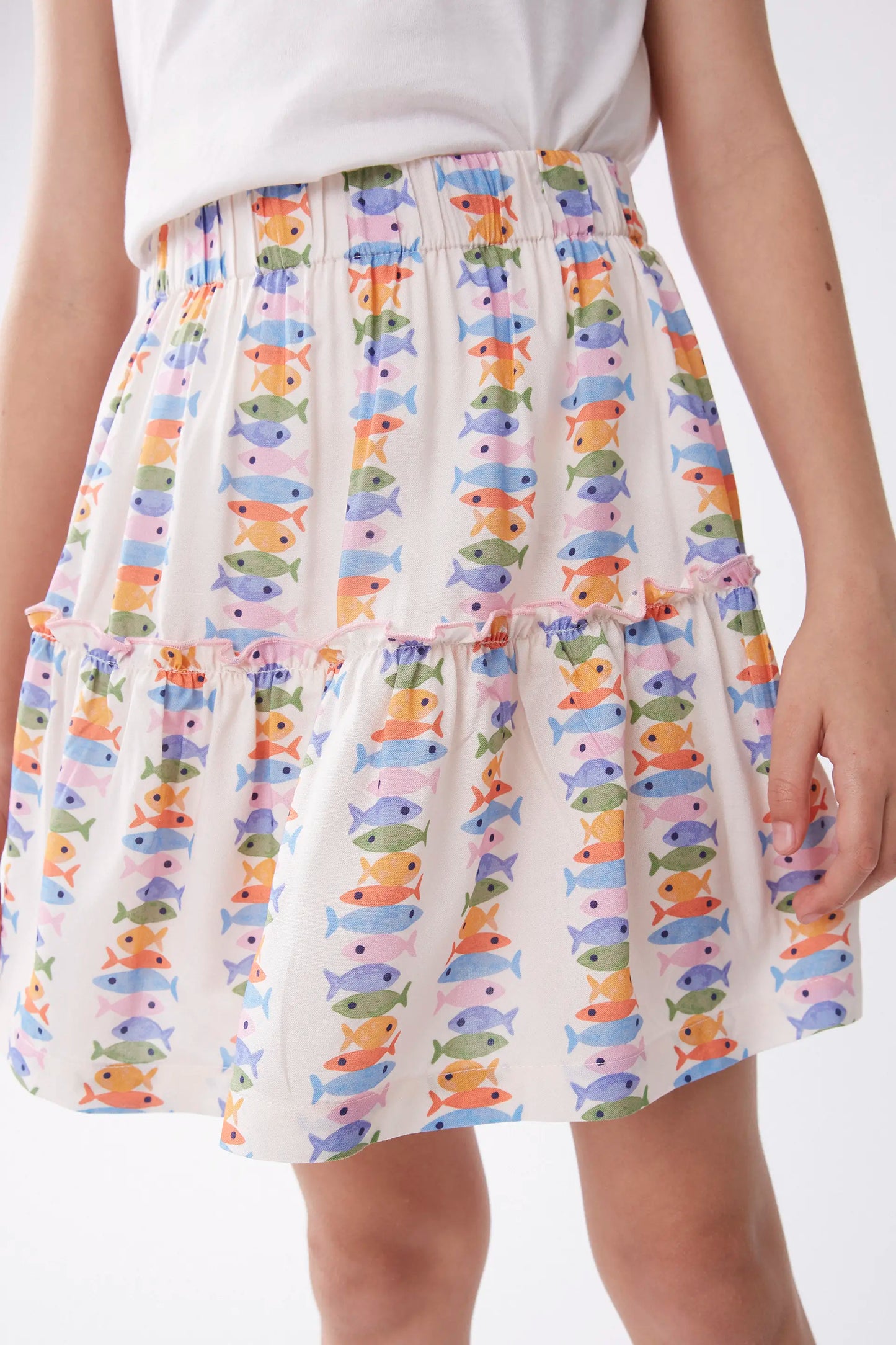 LENZING™ ECOVERO™ rayon girls' short skirt with a Marina print