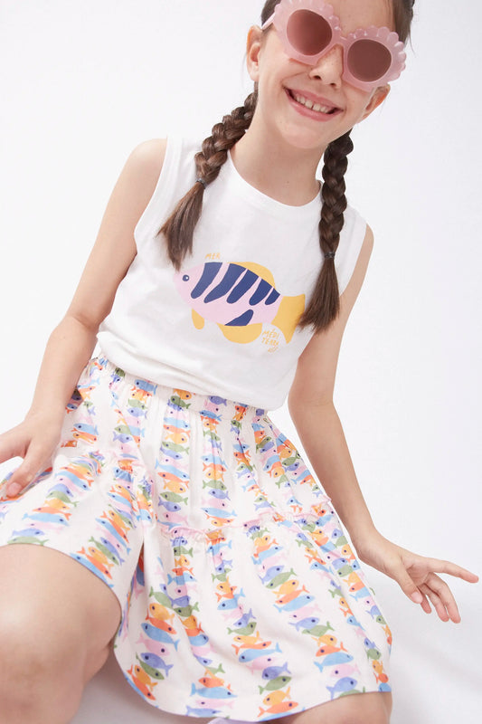 Falda corta de niña rayón LENZING™ ECOVERO™ con estampado Marina