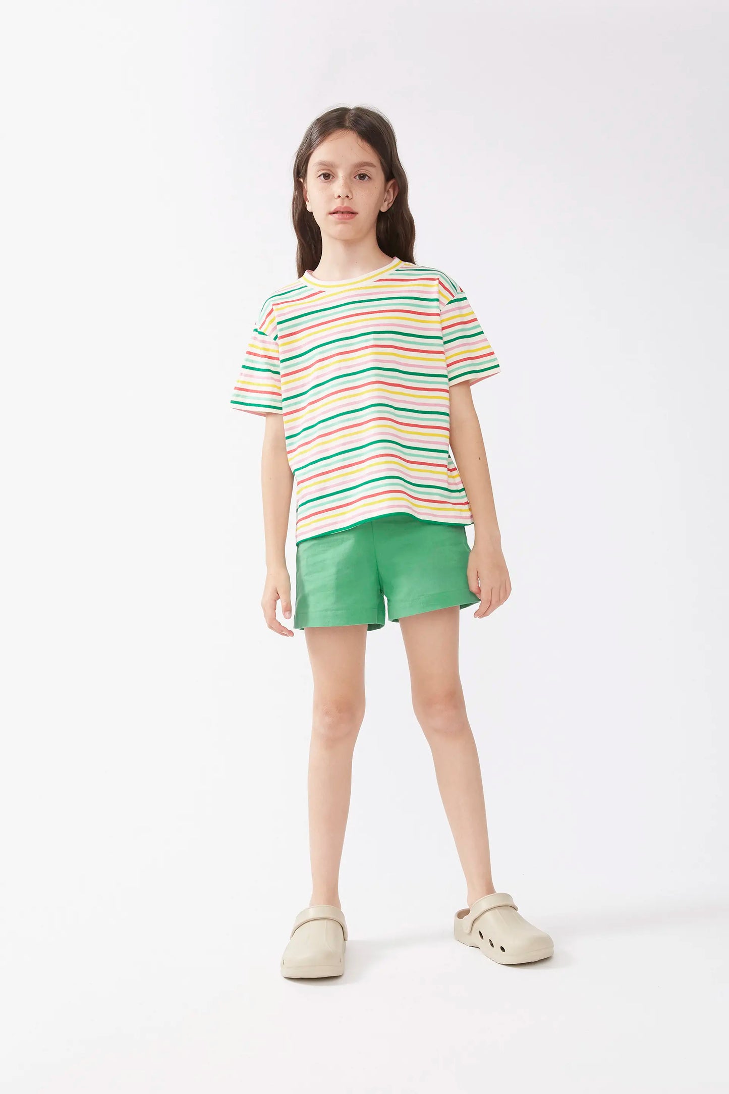Unisex T-shirt with multicoloured stripes
