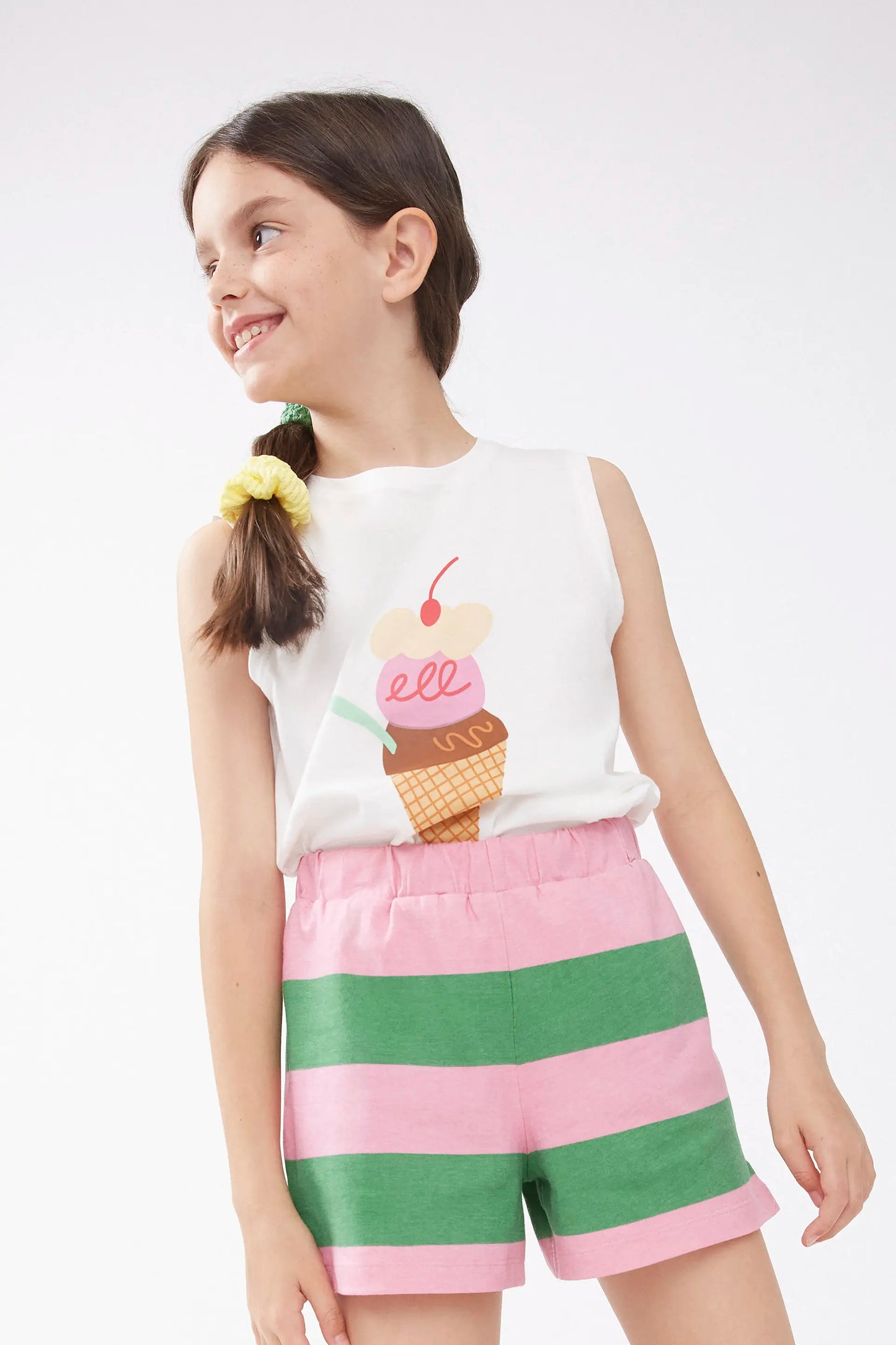 Green striped girls' shorts