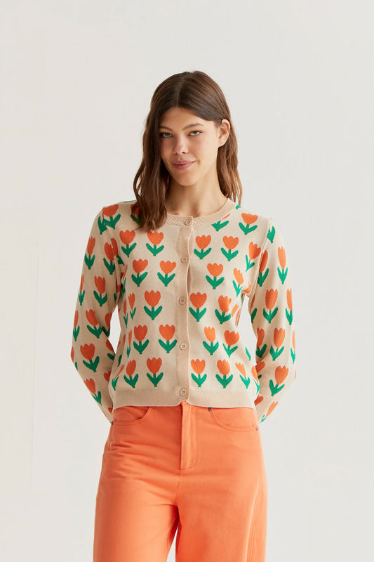 Cárdigan punto con estampado Orange Tulip