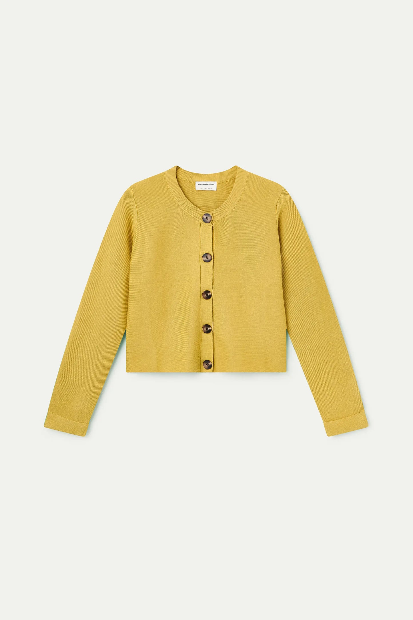 Yellow knit cardigan with large buttons
