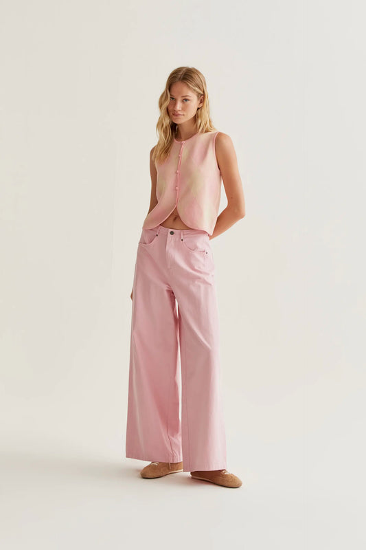 Top de punto con estampado de cuadros rosa