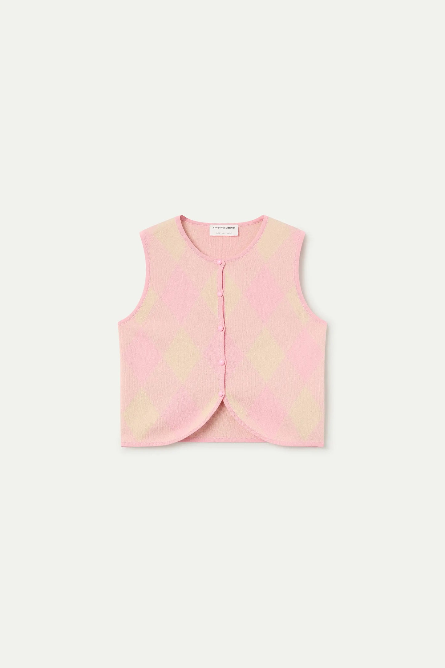 Top de punto con estampado de cuadros rosa