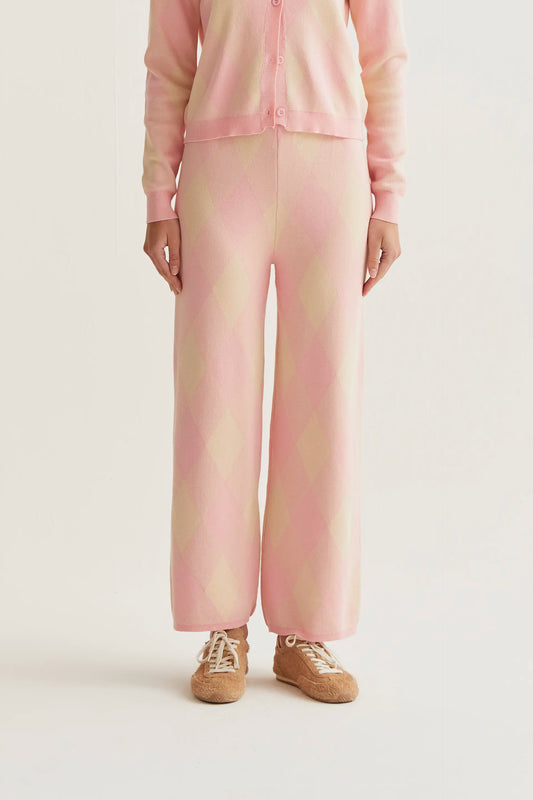 Pantalón punto con estampado rombos rosa