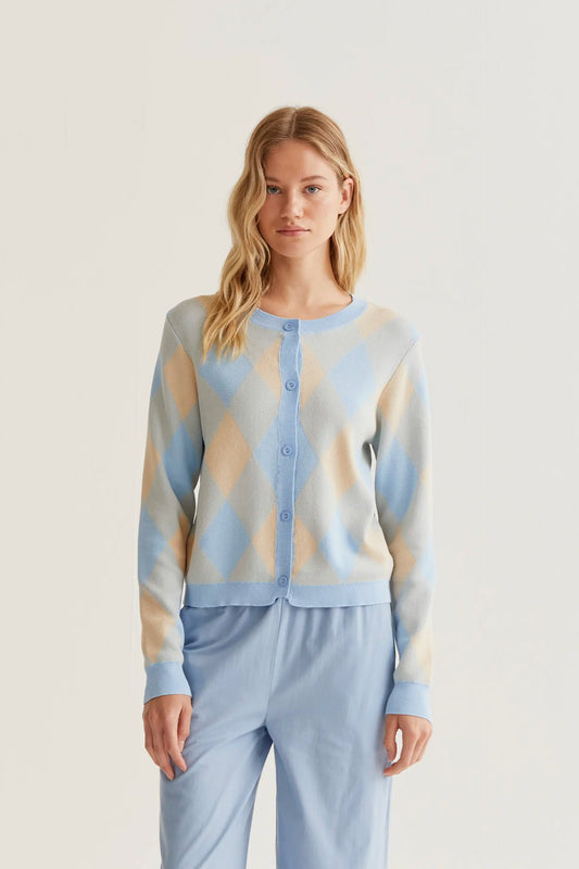 Cárdigan punto con estampado rombos azul