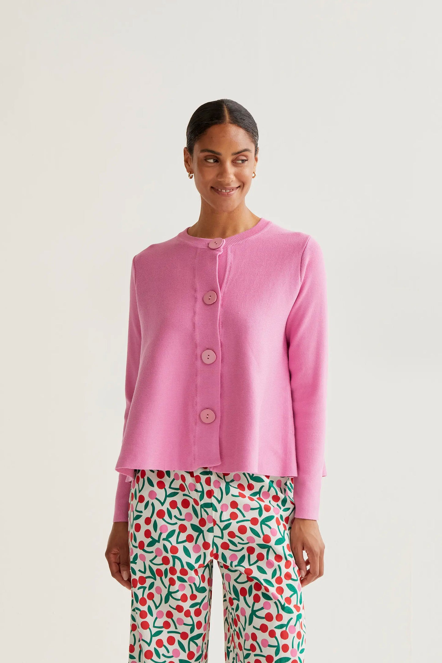 Pink button-down knit cardigan