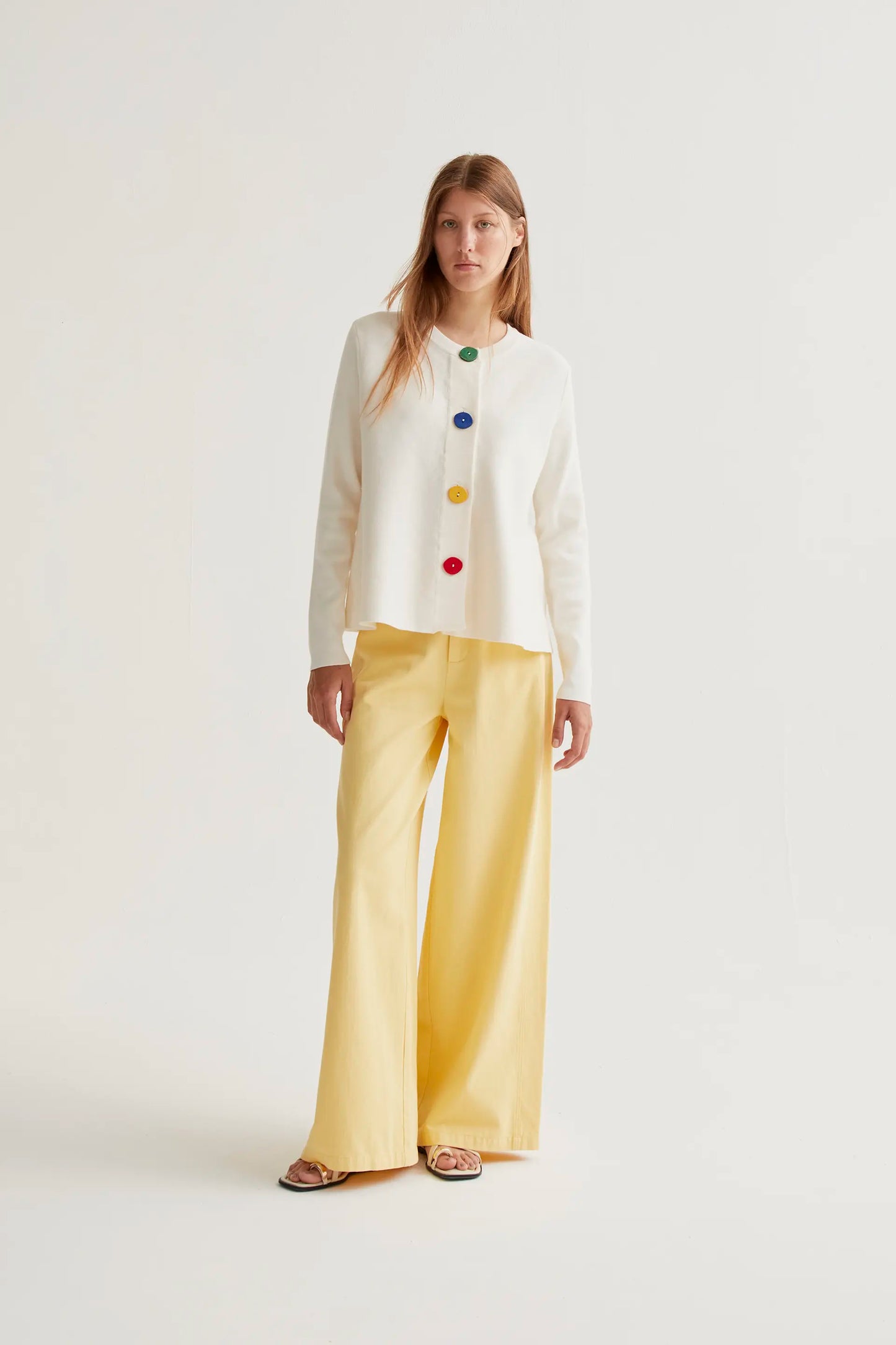 Multicolored button-down knit cardigan