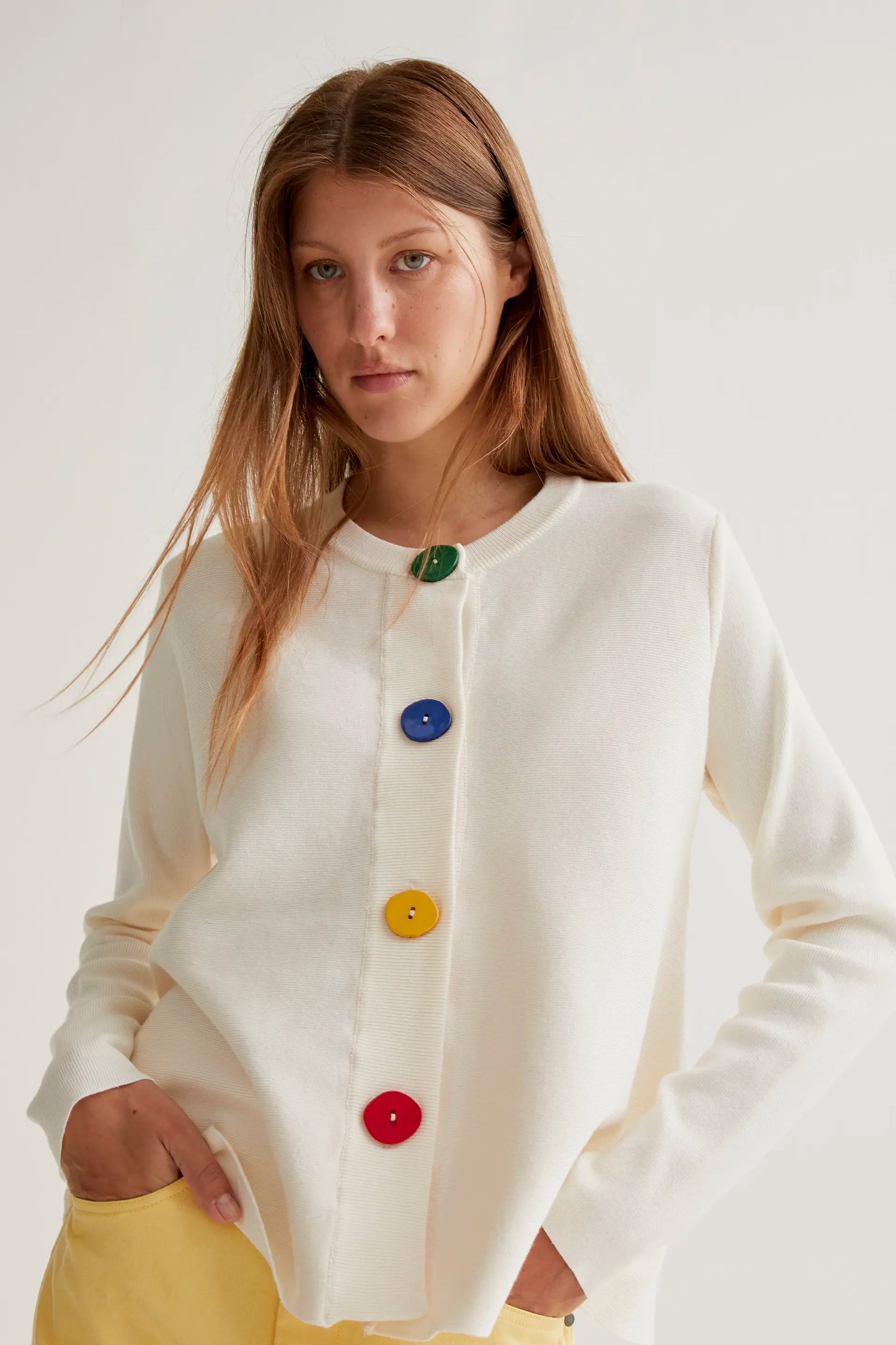 Multicolored button-down knit cardigan