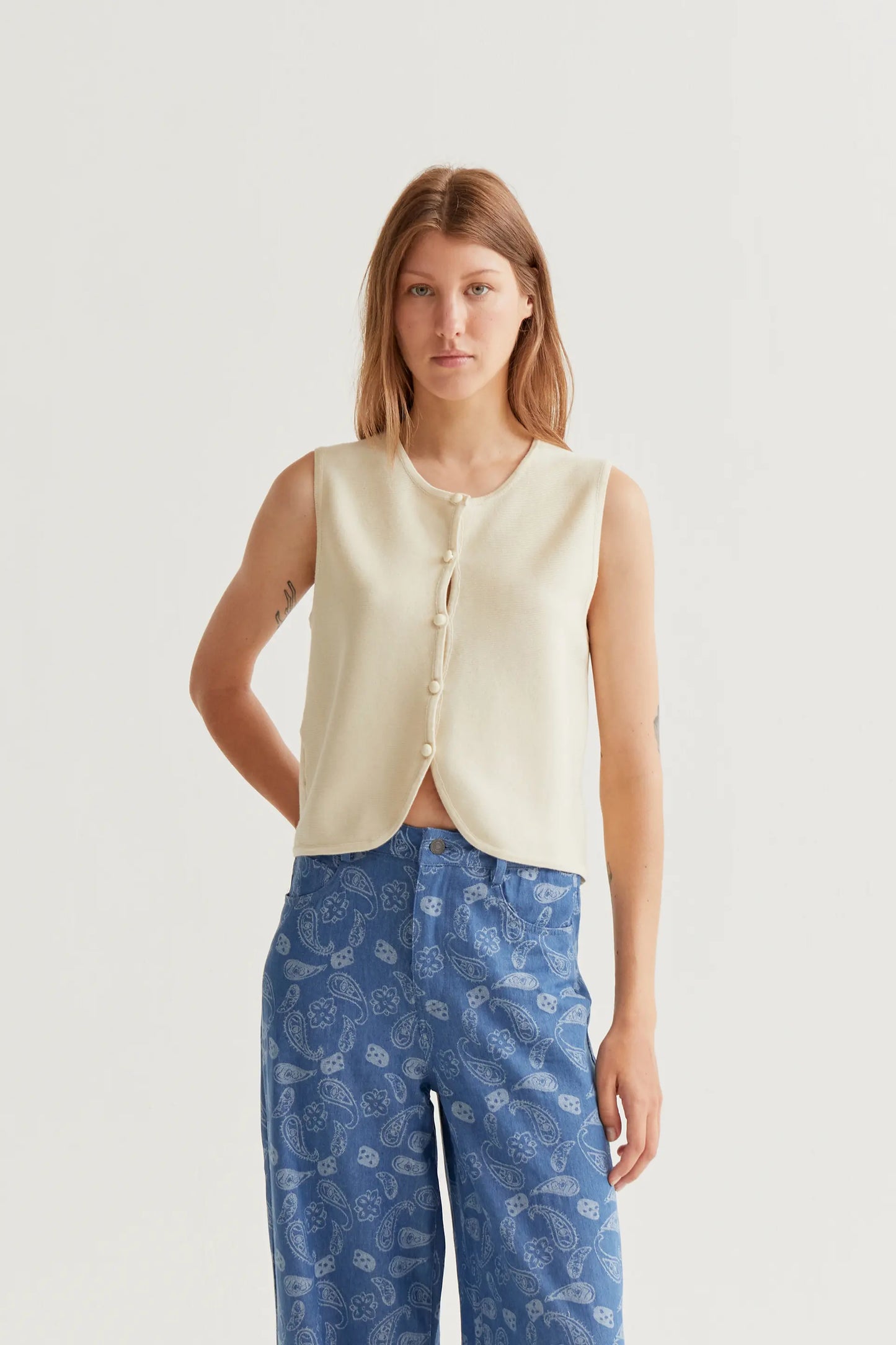 Beige knitted vest top