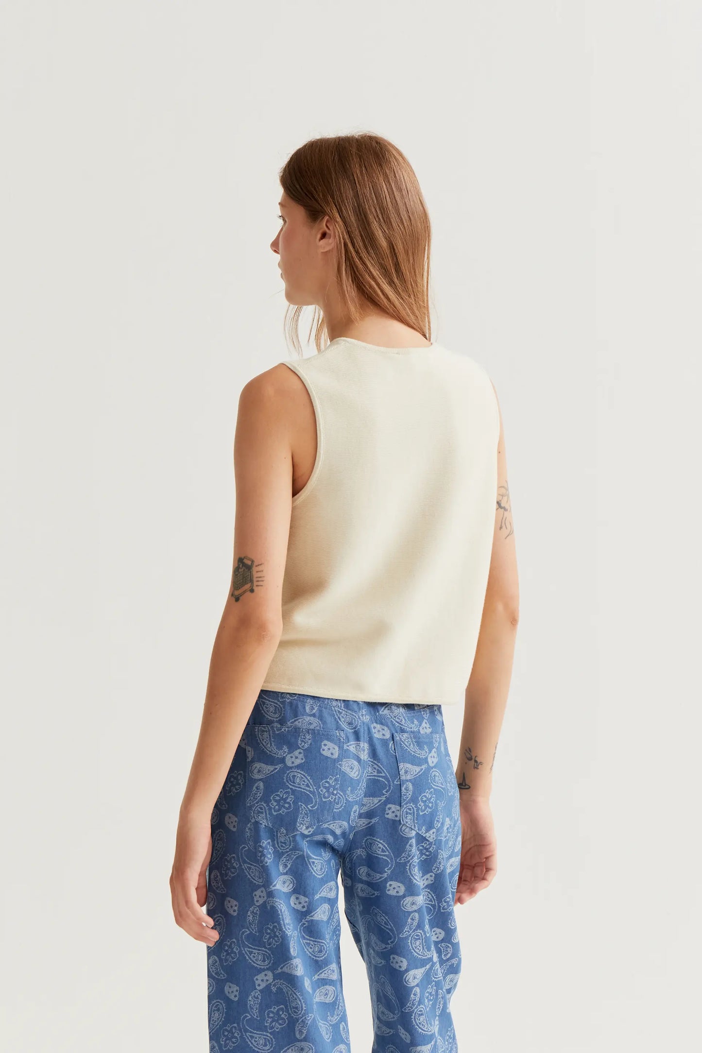 Beige knitted vest top