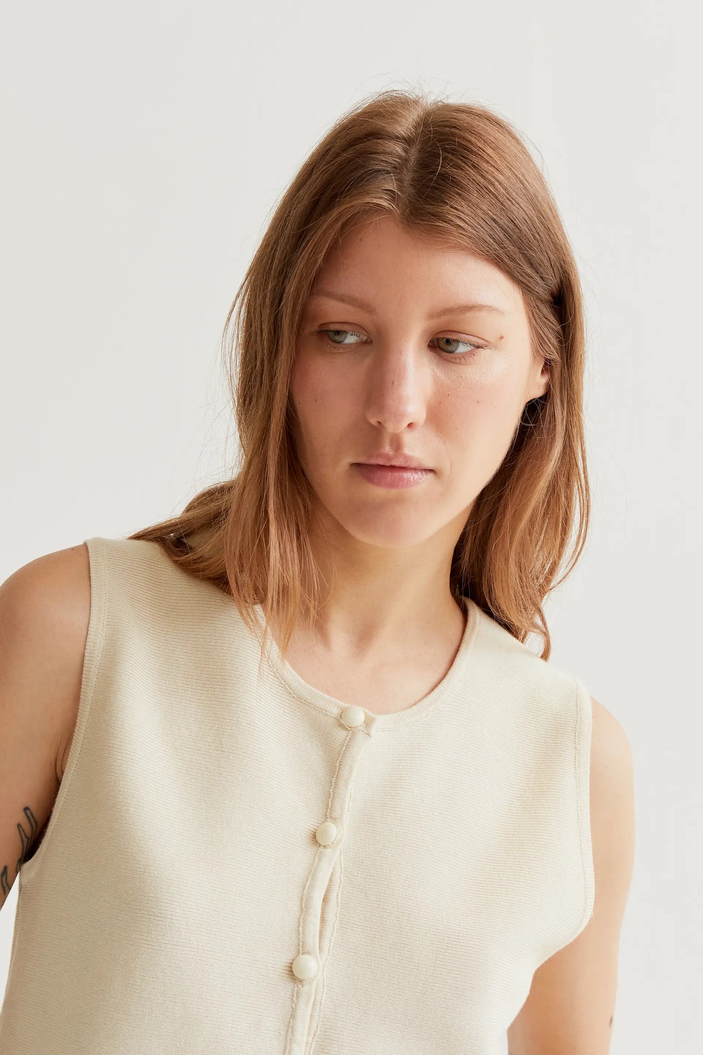 Beige knitted vest top