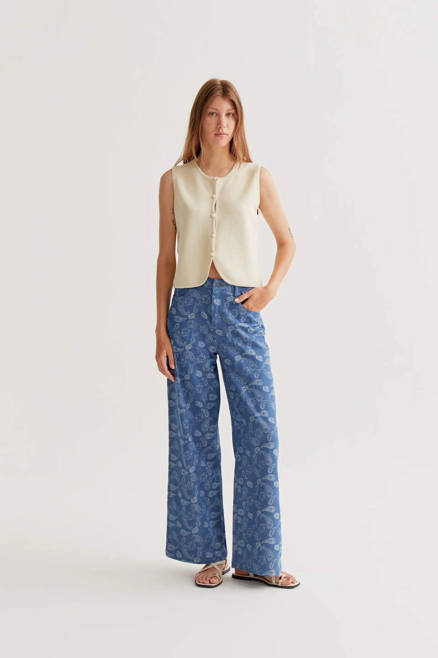 Beige knitted vest top