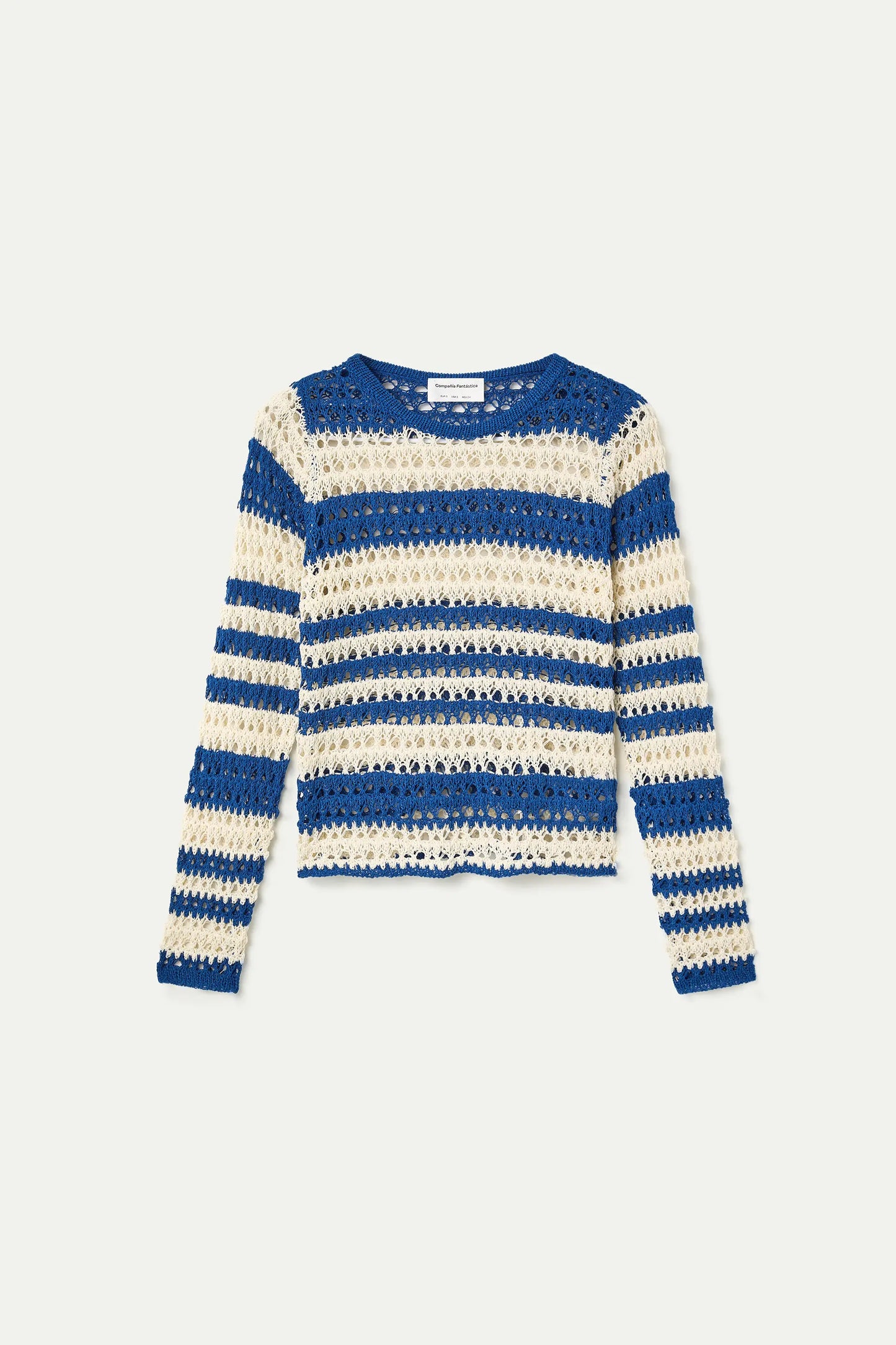 Top punto calado con rayas blanco y azul