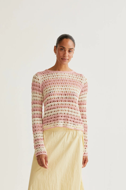 Top punto calado con rayas blanco y rosa