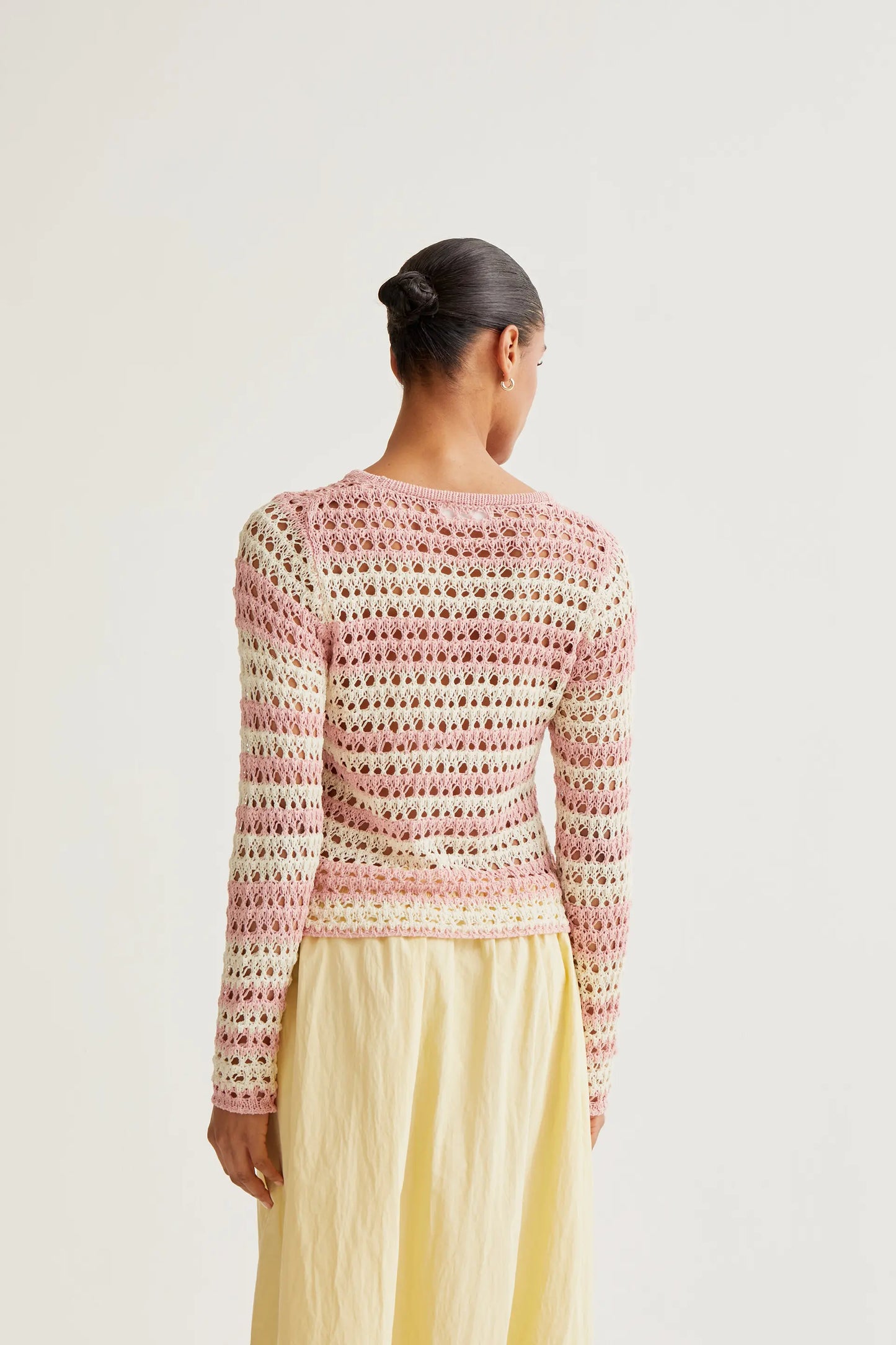 Top punto calado con rayas blanco y rosa