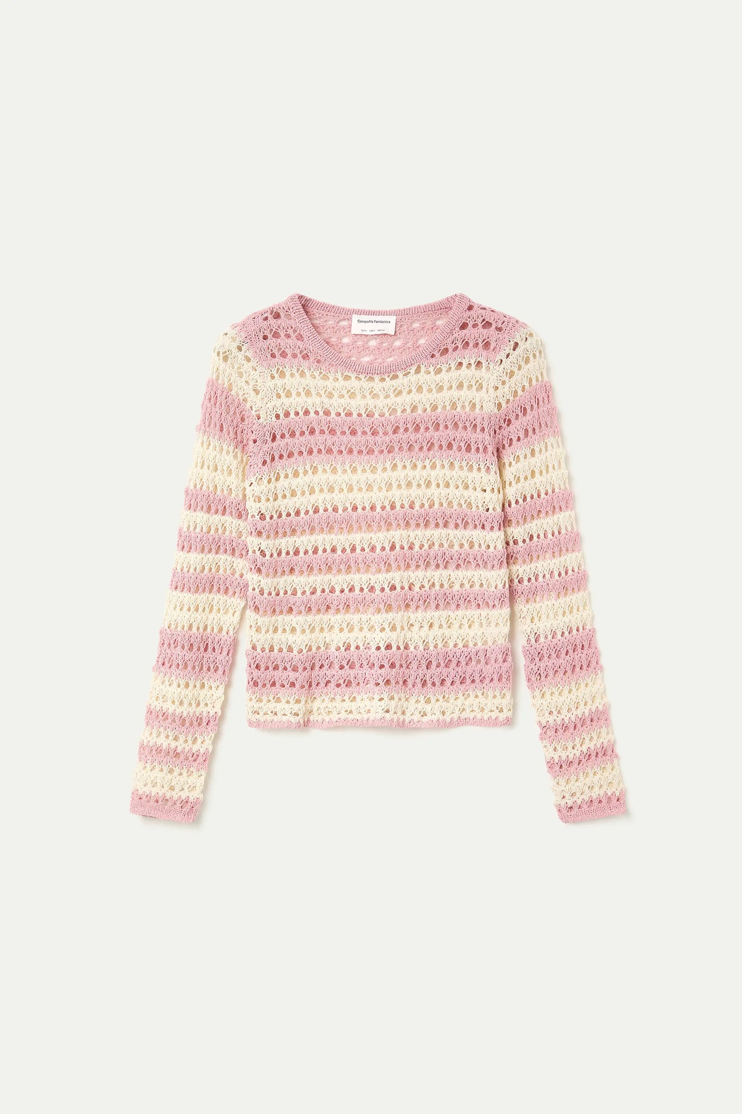 Top punto calado con rayas blanco y rosa