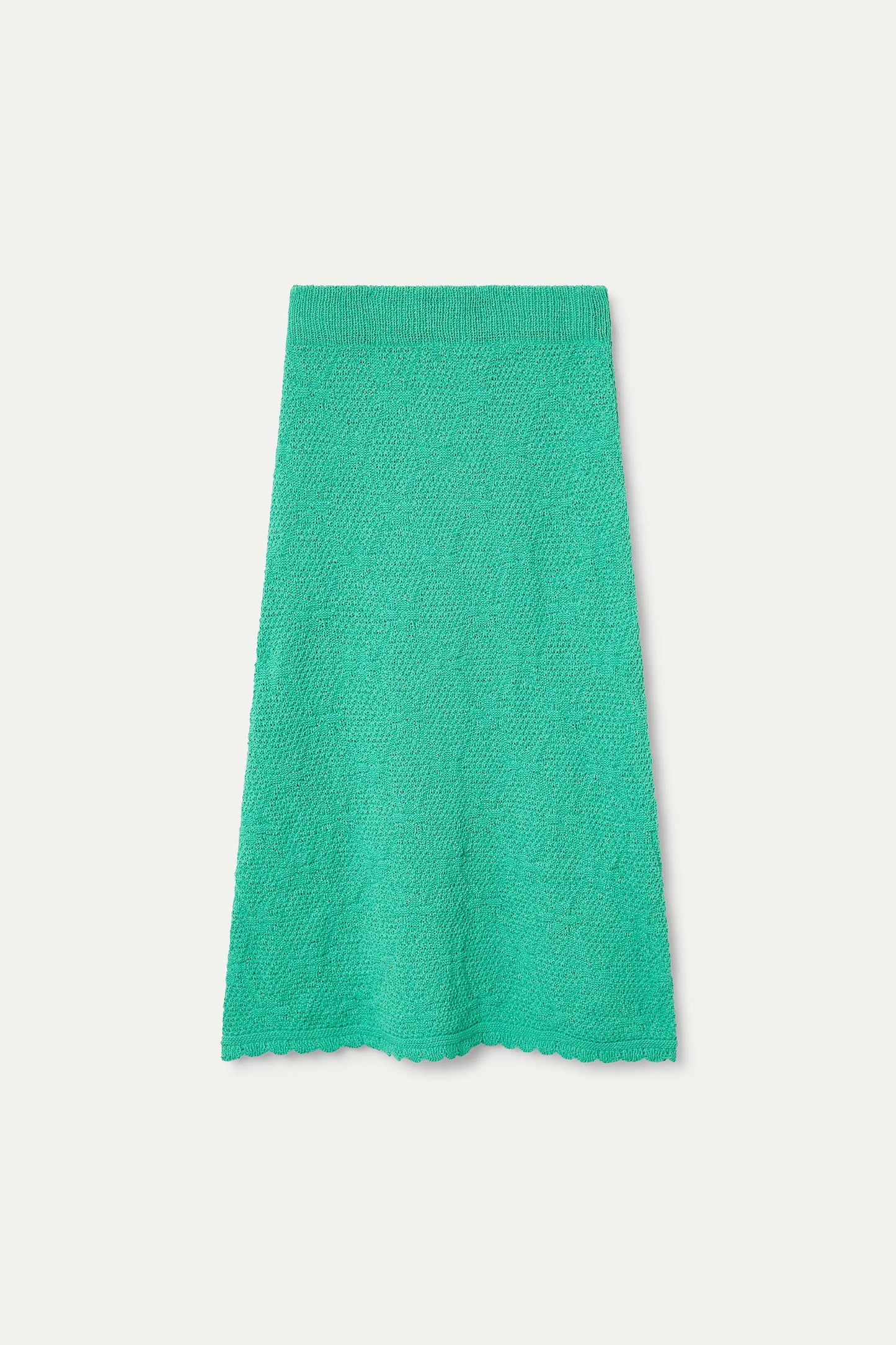 Falda midi con bordado encadenado verde