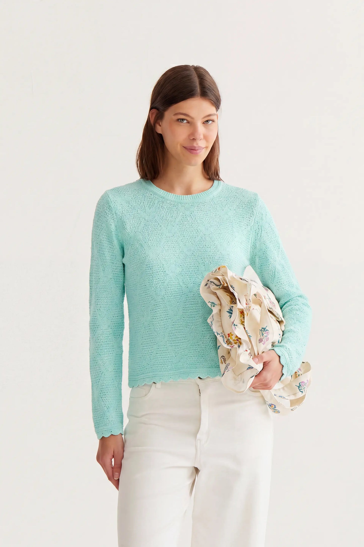 Maglietta in maglia a trama verde chiaro