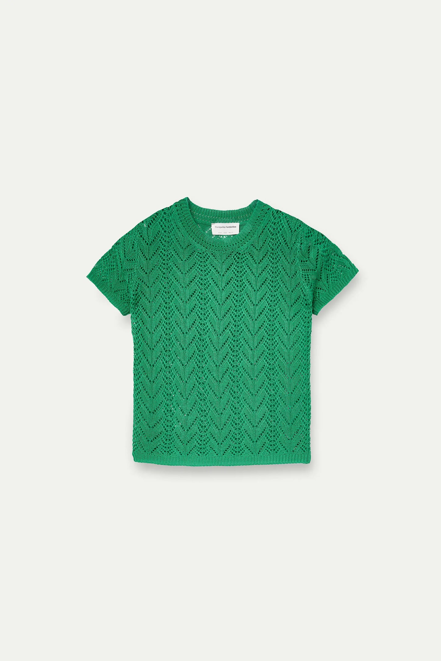 Top traforato ricamato a forma di fiore verde