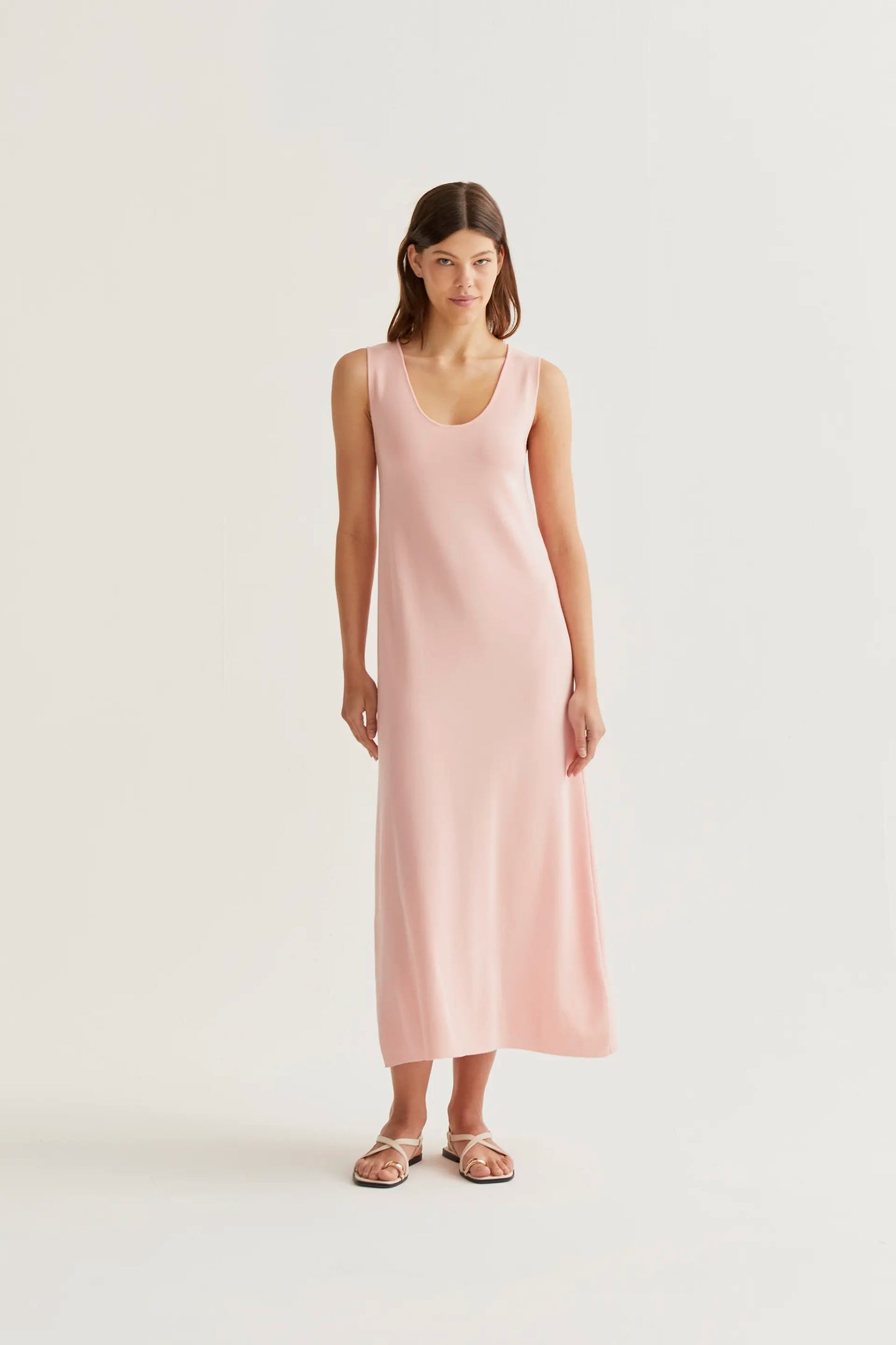 Long pink knit dress