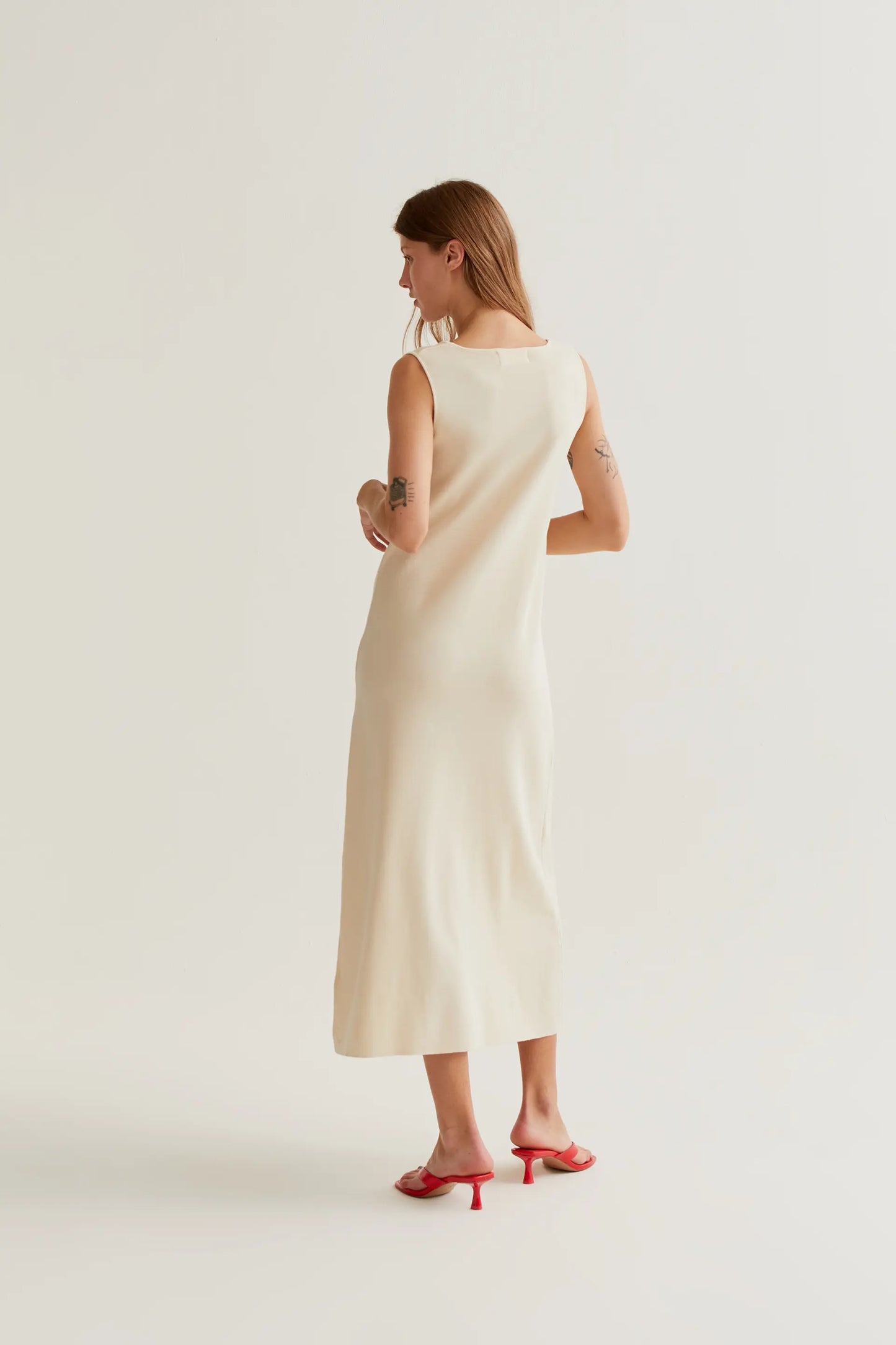 Vestido largo de punto blanco roto