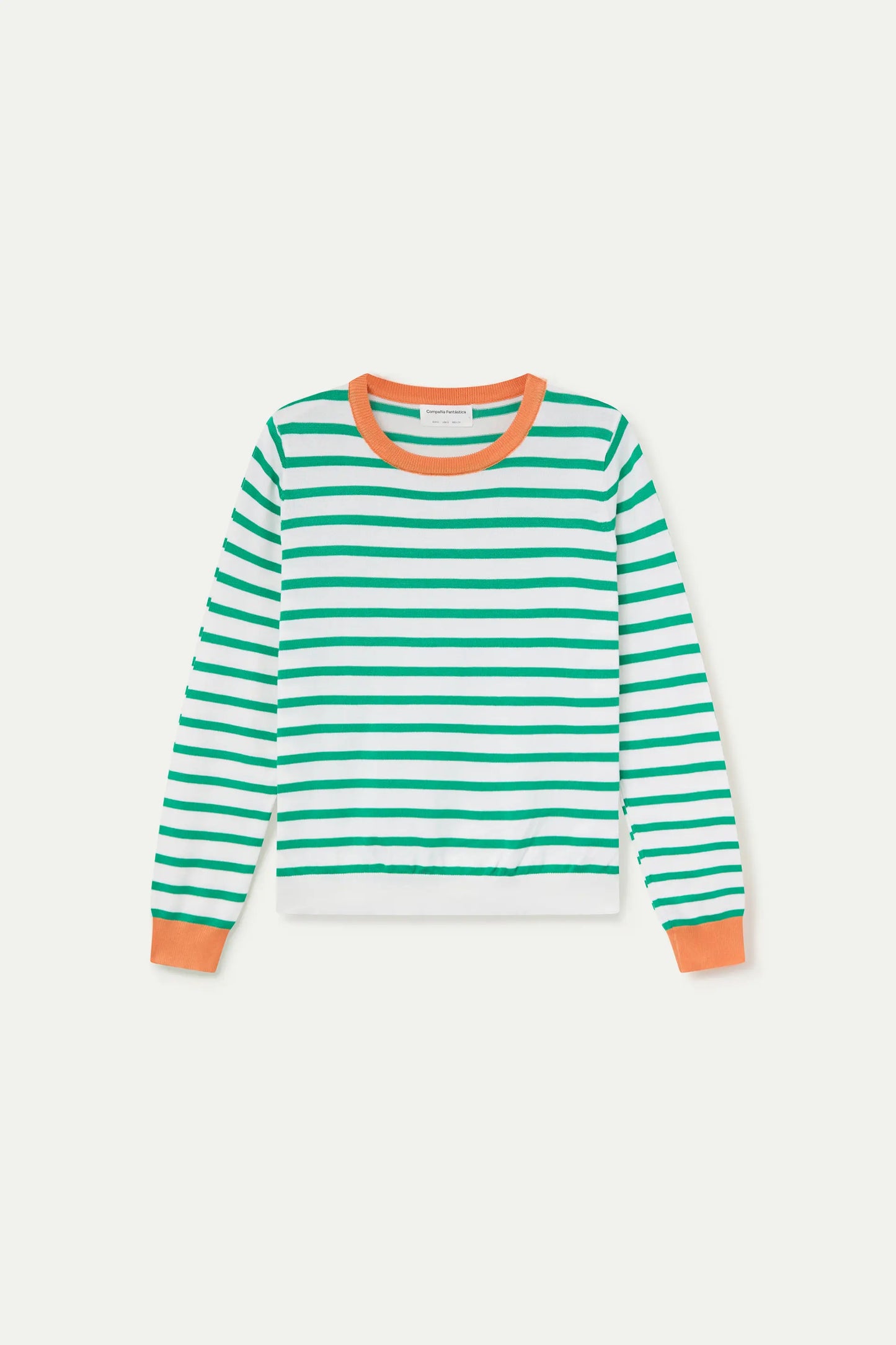 Knitted sweater with white and green striped print