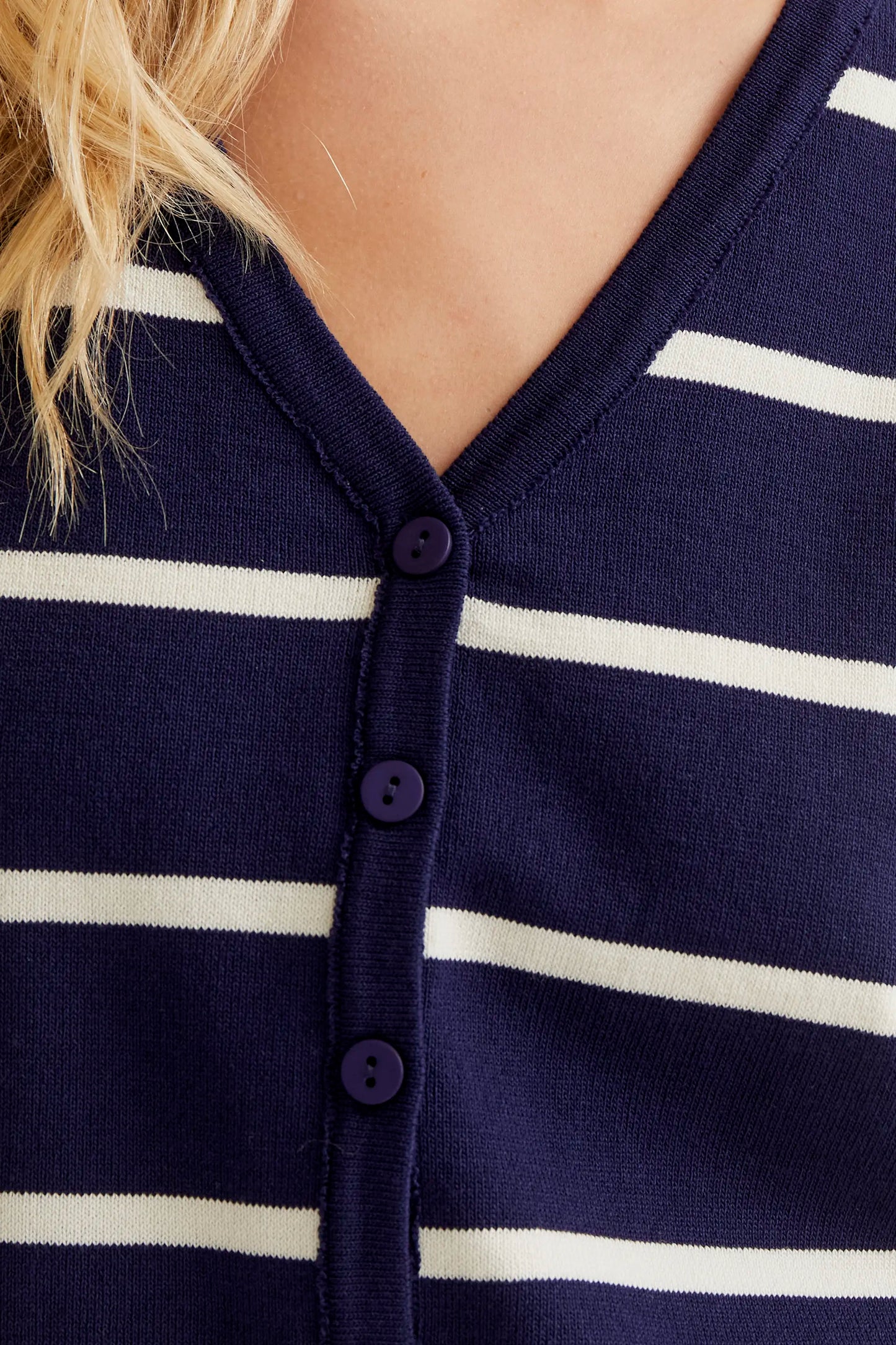 Knitted vest with navy and white striped print