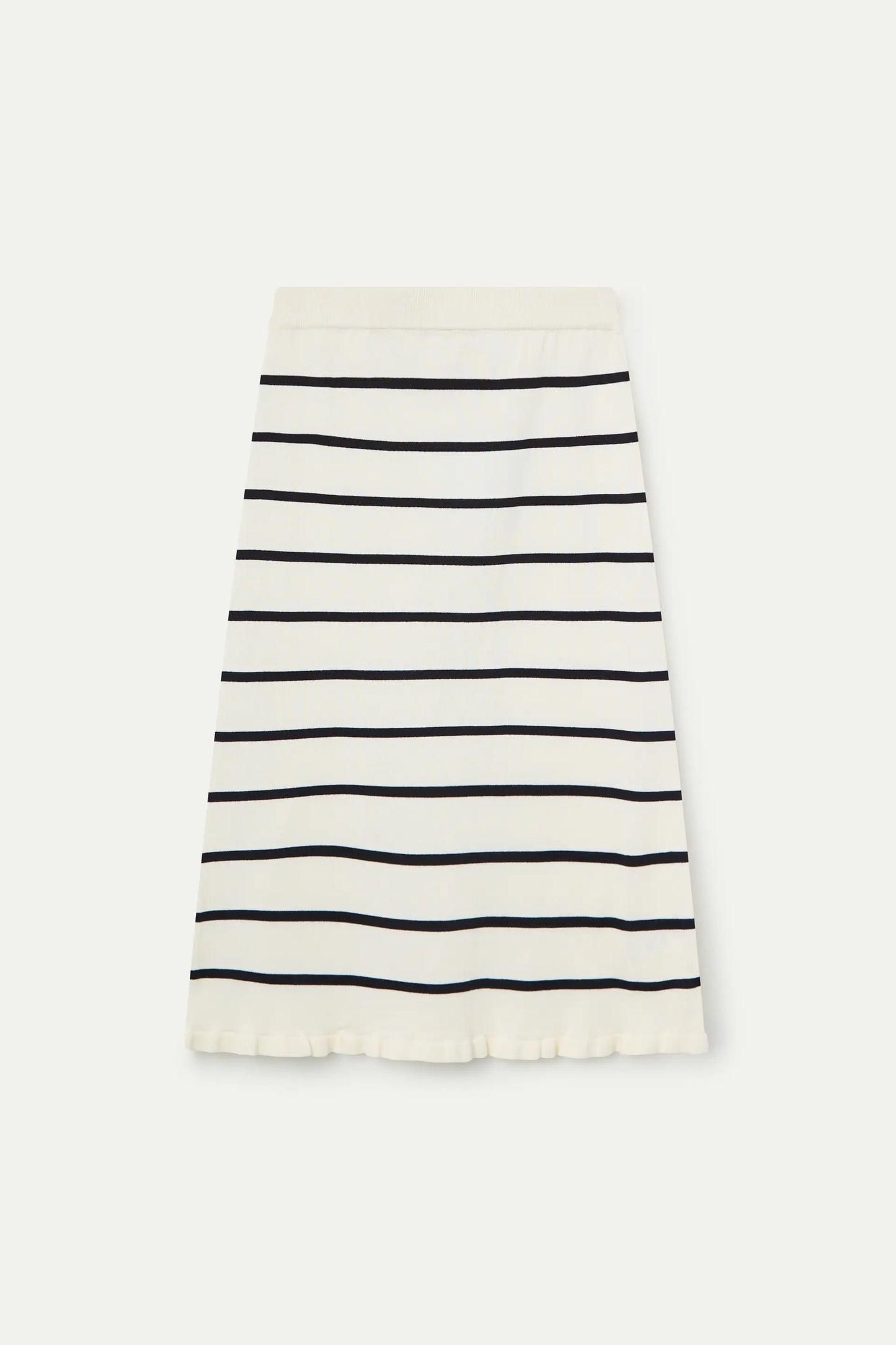 Black and white striped knit midi skirt