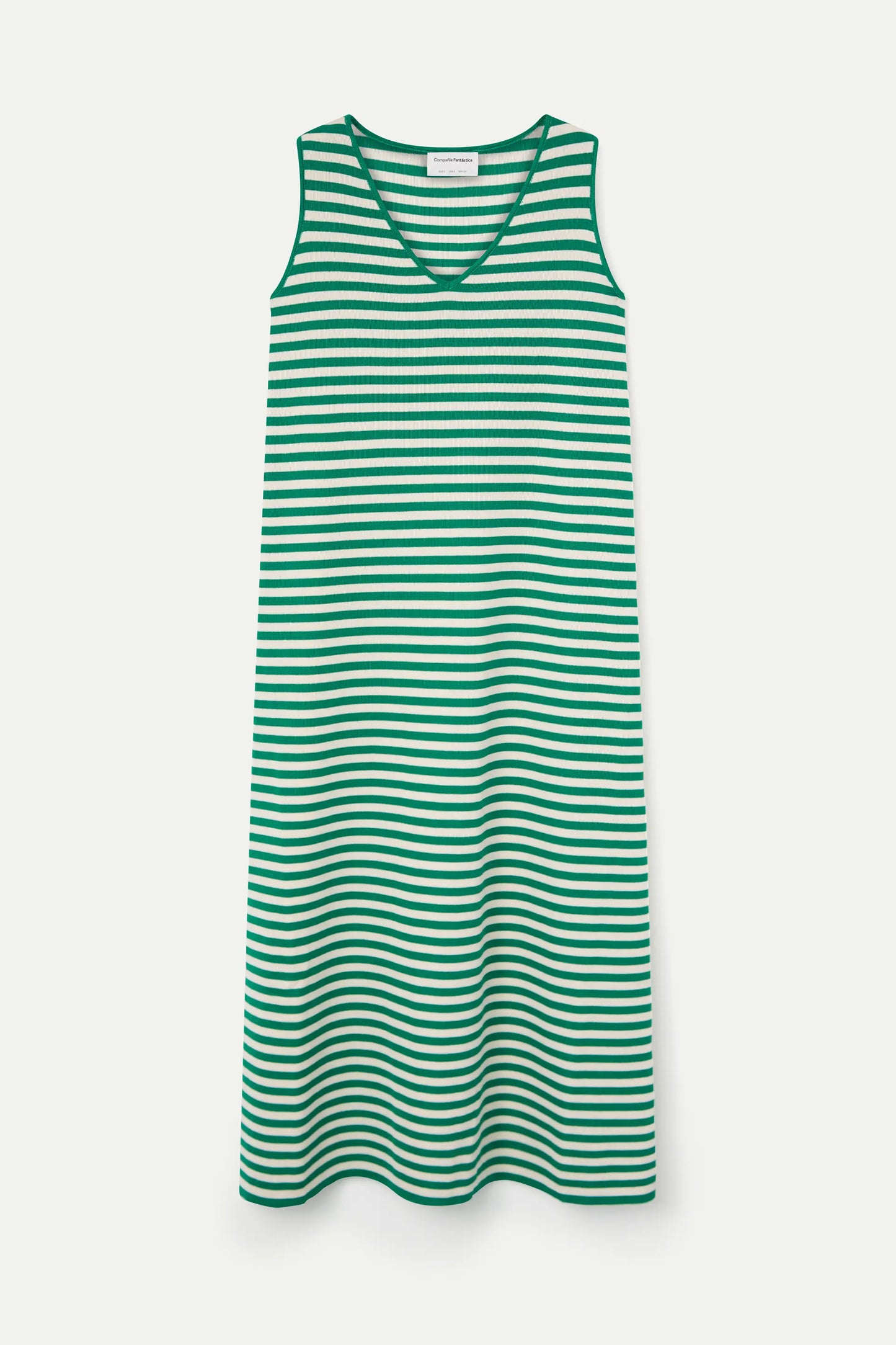 Vestido largo de punto con estampado de rayas blanco y verde