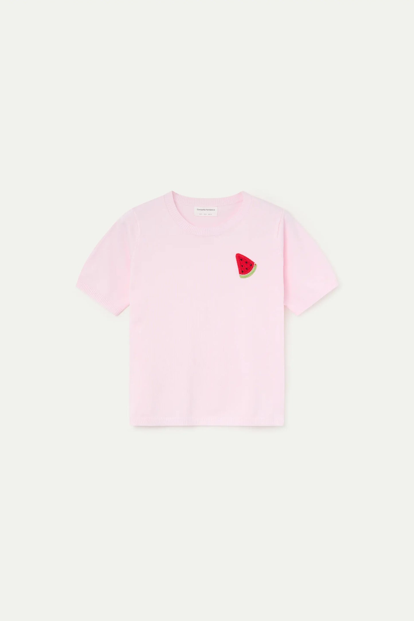 Top de punto rosa con bordado de sandía