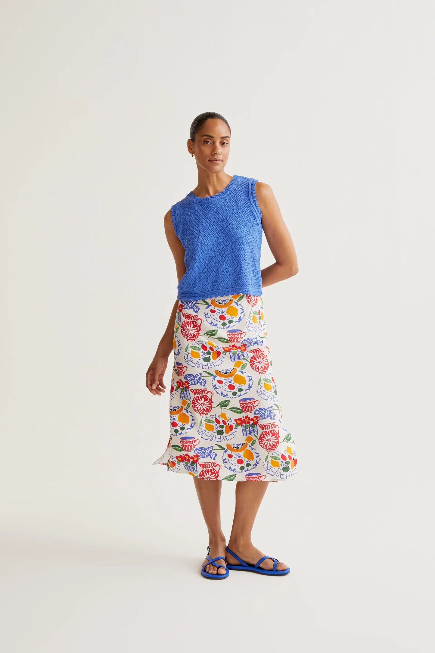 Lush print midi skirt