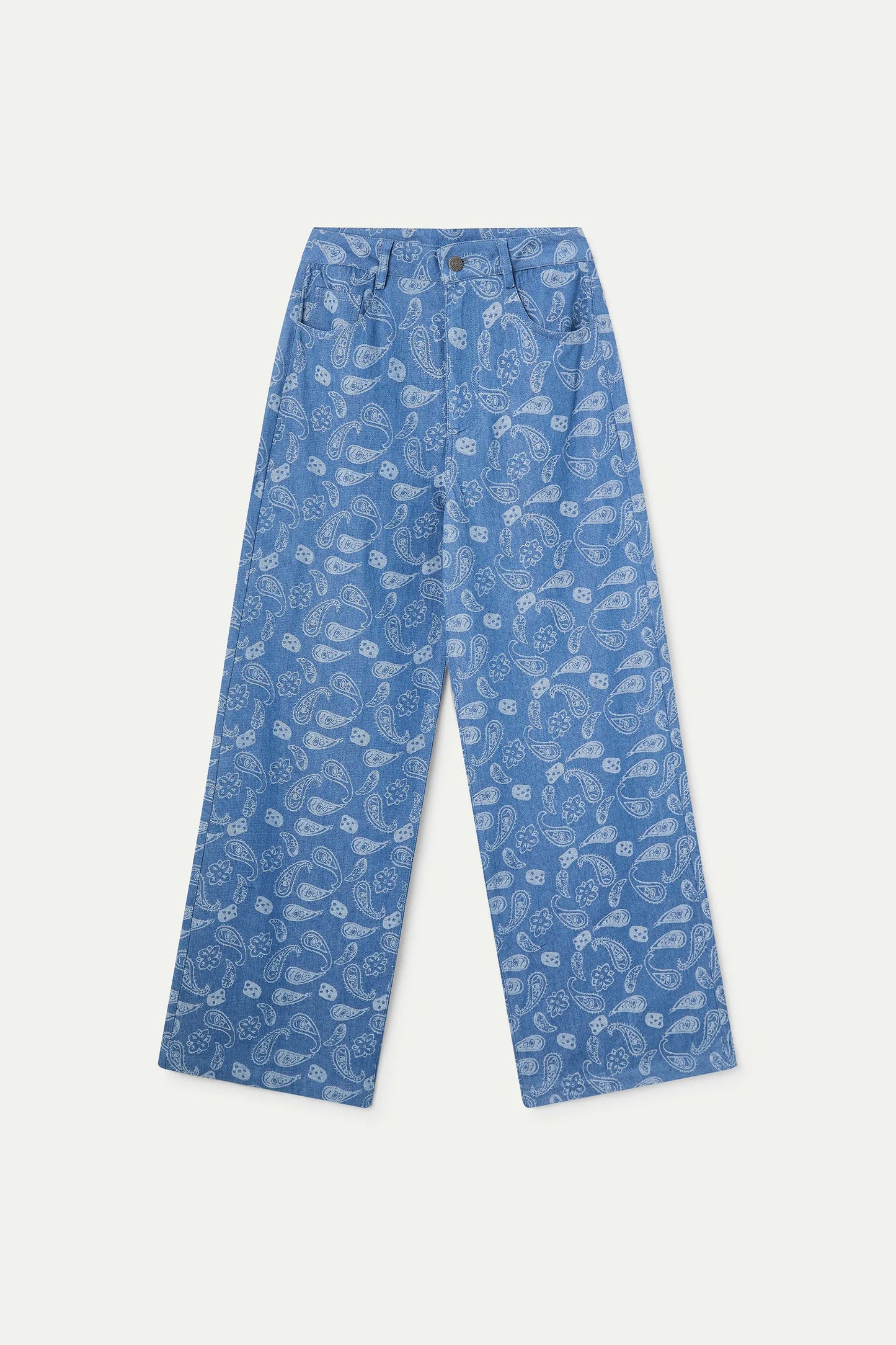 Pantalón vaquero azul con estampado Paisley