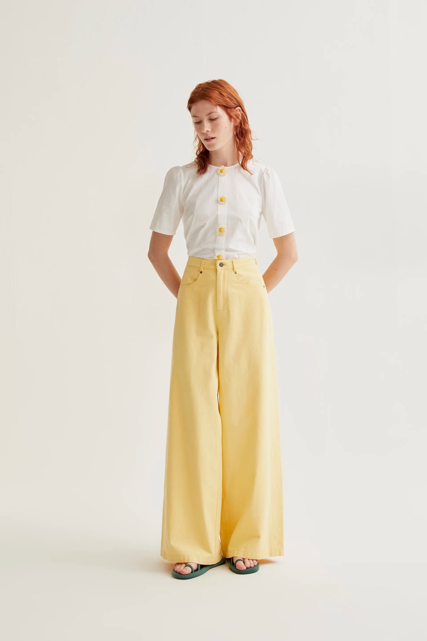 100% cotton top with floral buttons