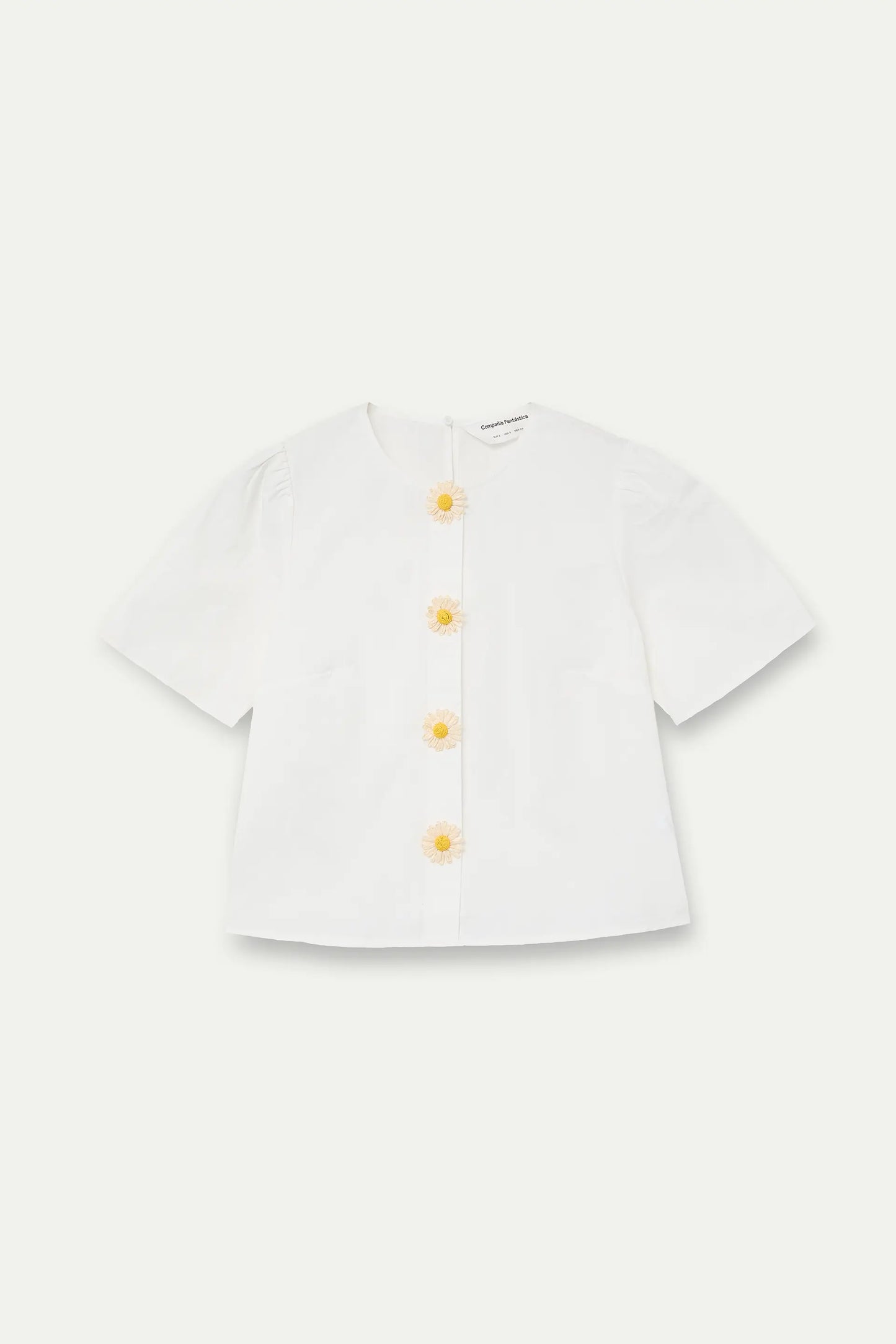 100% cotton top with floral buttons
