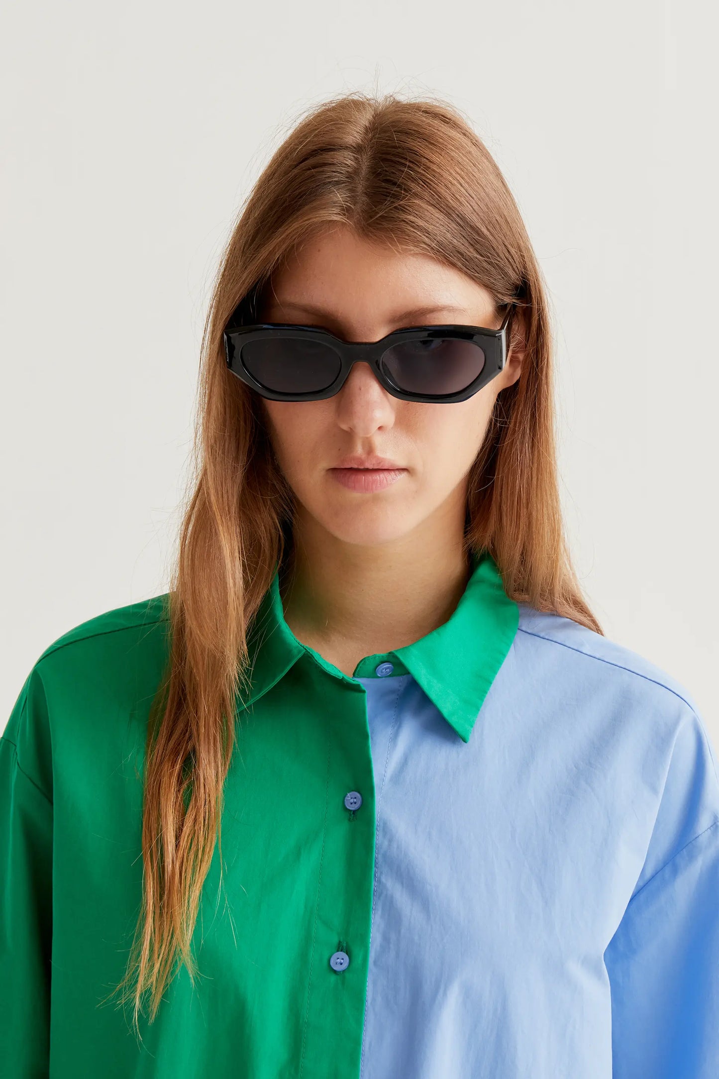 Two-tone green and blue 100% cotton shirt