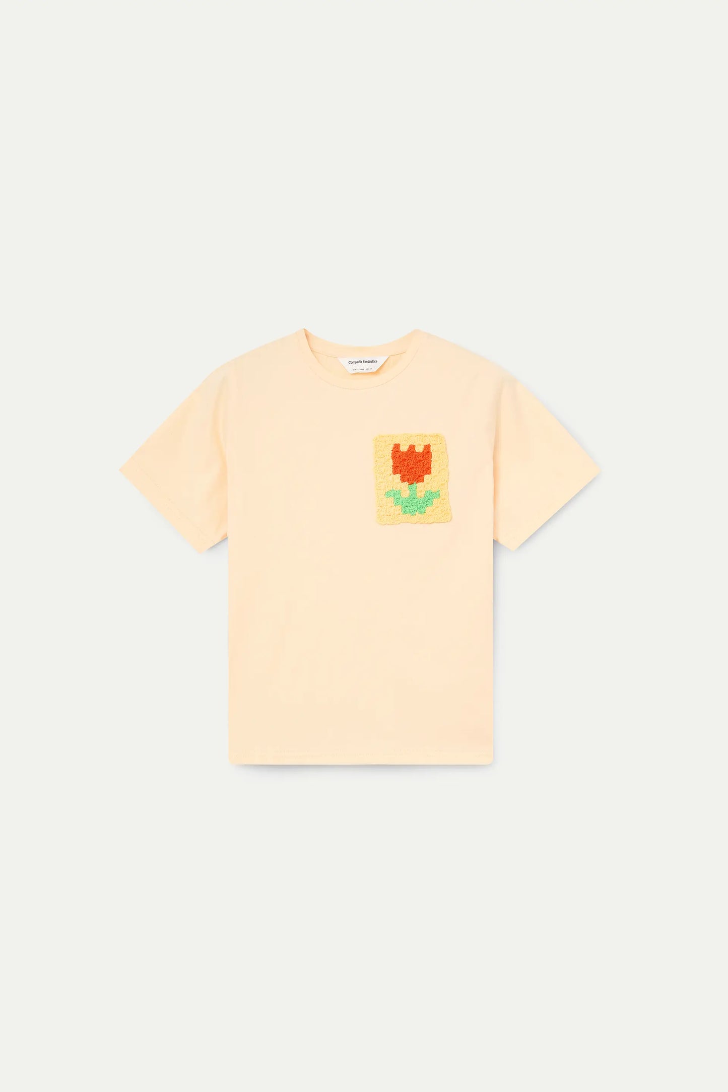 Camiseta amarillo claro con bordado de tulipán
