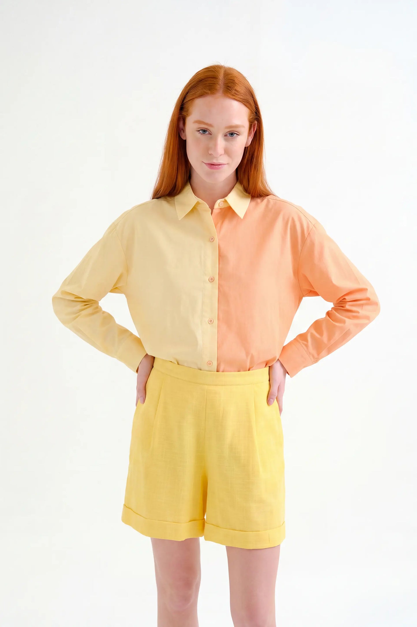Yellow and orange 100% cotton two-tone shirt