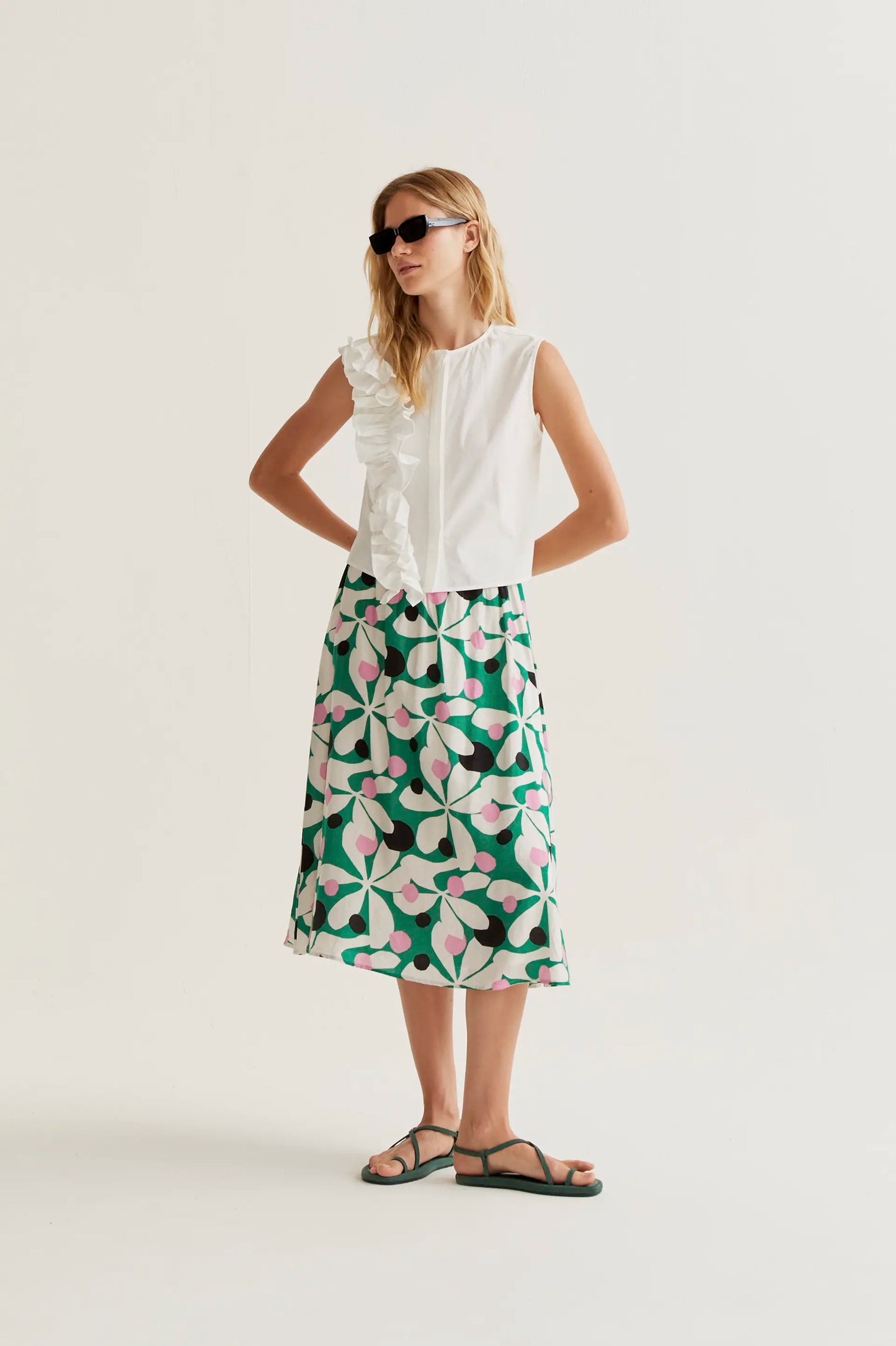 100% cotton white top with ruffle
