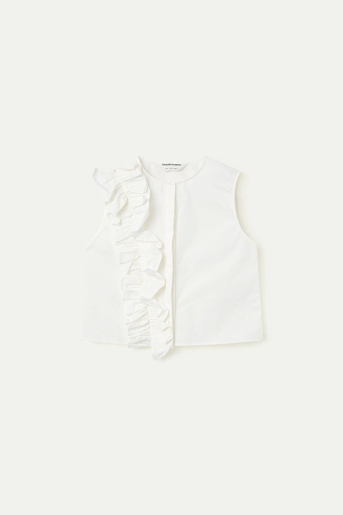 100% cotton white top with ruffle