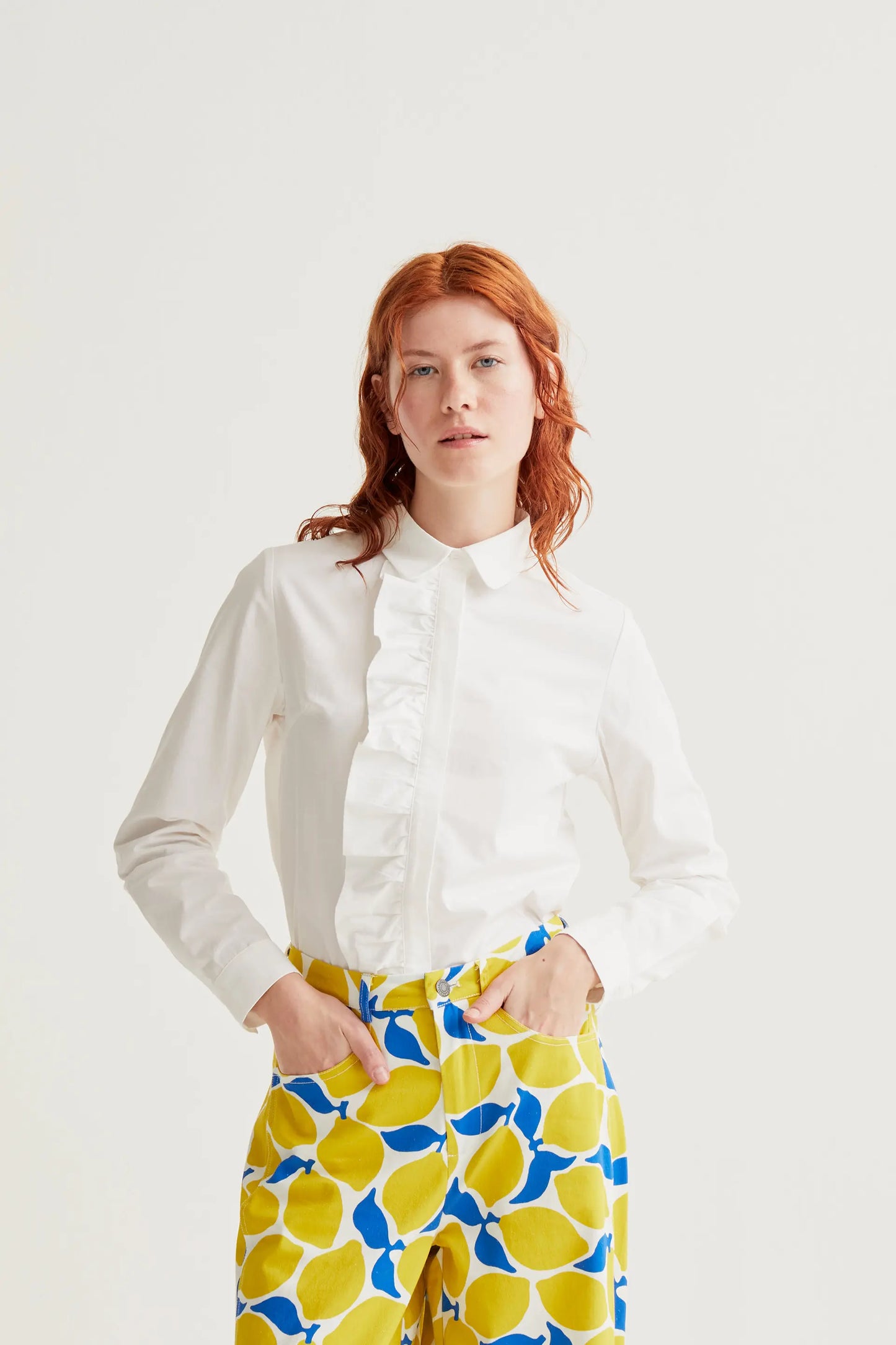 100% cotton white shirt with ruffle